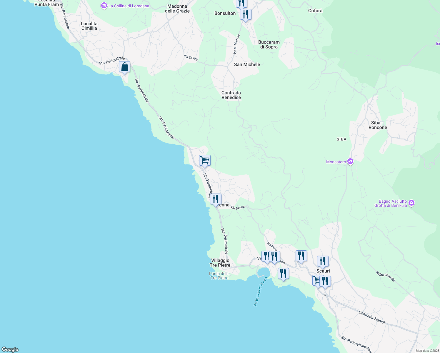 map of restaurants, bars, coffee shops, grocery stores, and more near 21 Via Zighidi in Libero consorzio comunale di Trapani