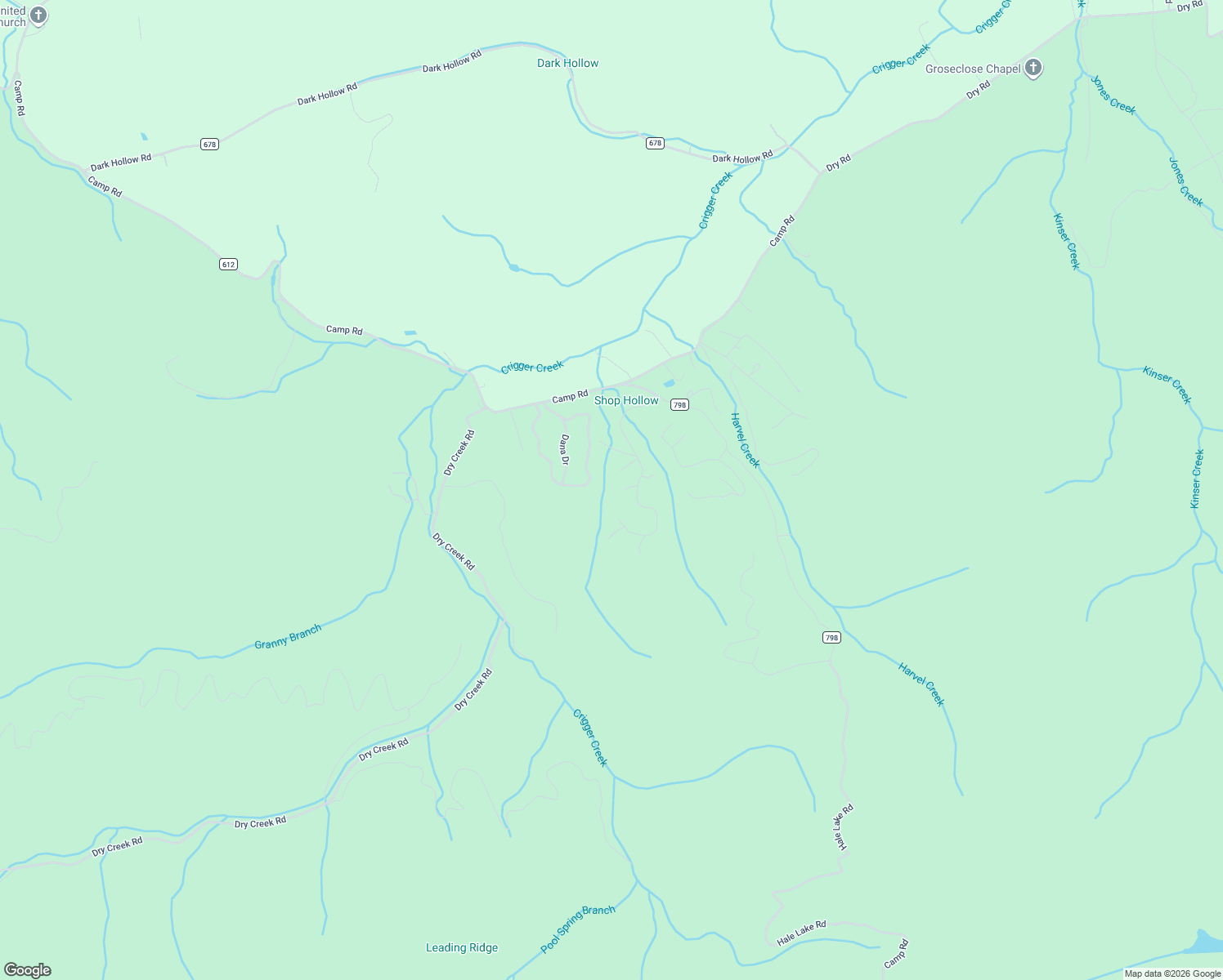 map of restaurants, bars, coffee shops, grocery stores, and more near 52 Bobcat Run Road in Sugar Grove
