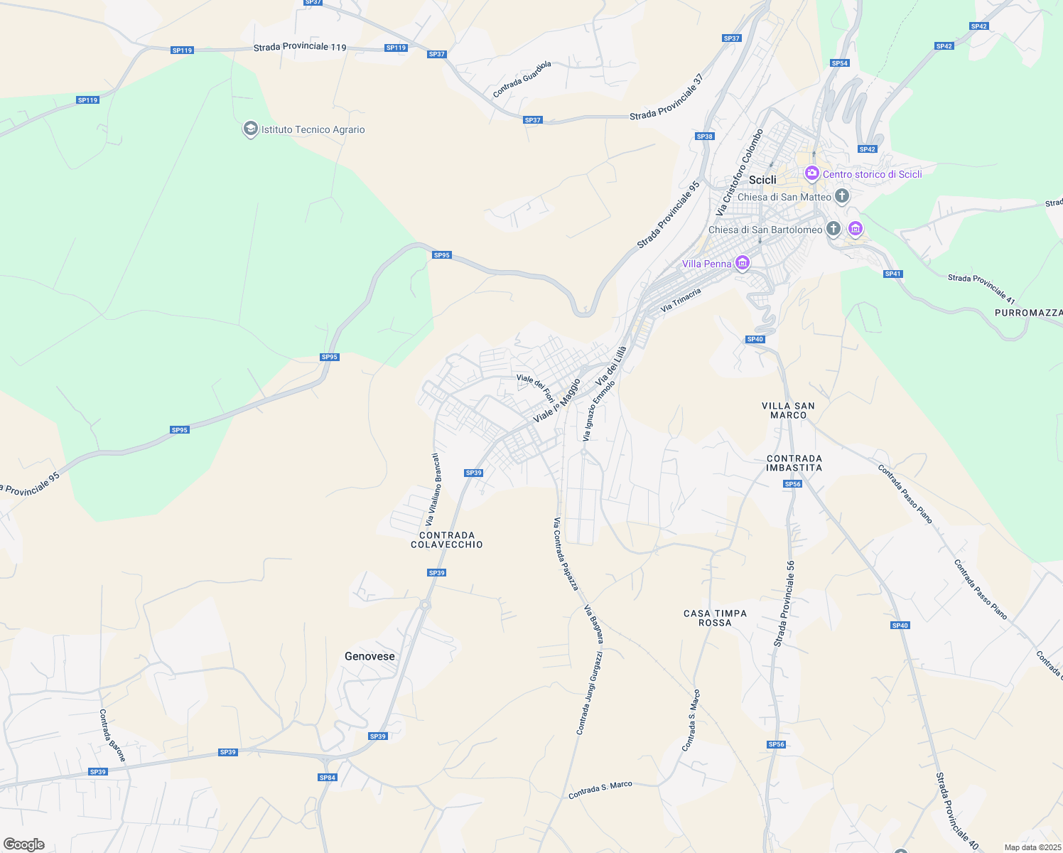 map of restaurants, bars, coffee shops, grocery stores, and more near 1251 Viale I Maggio in Scicli