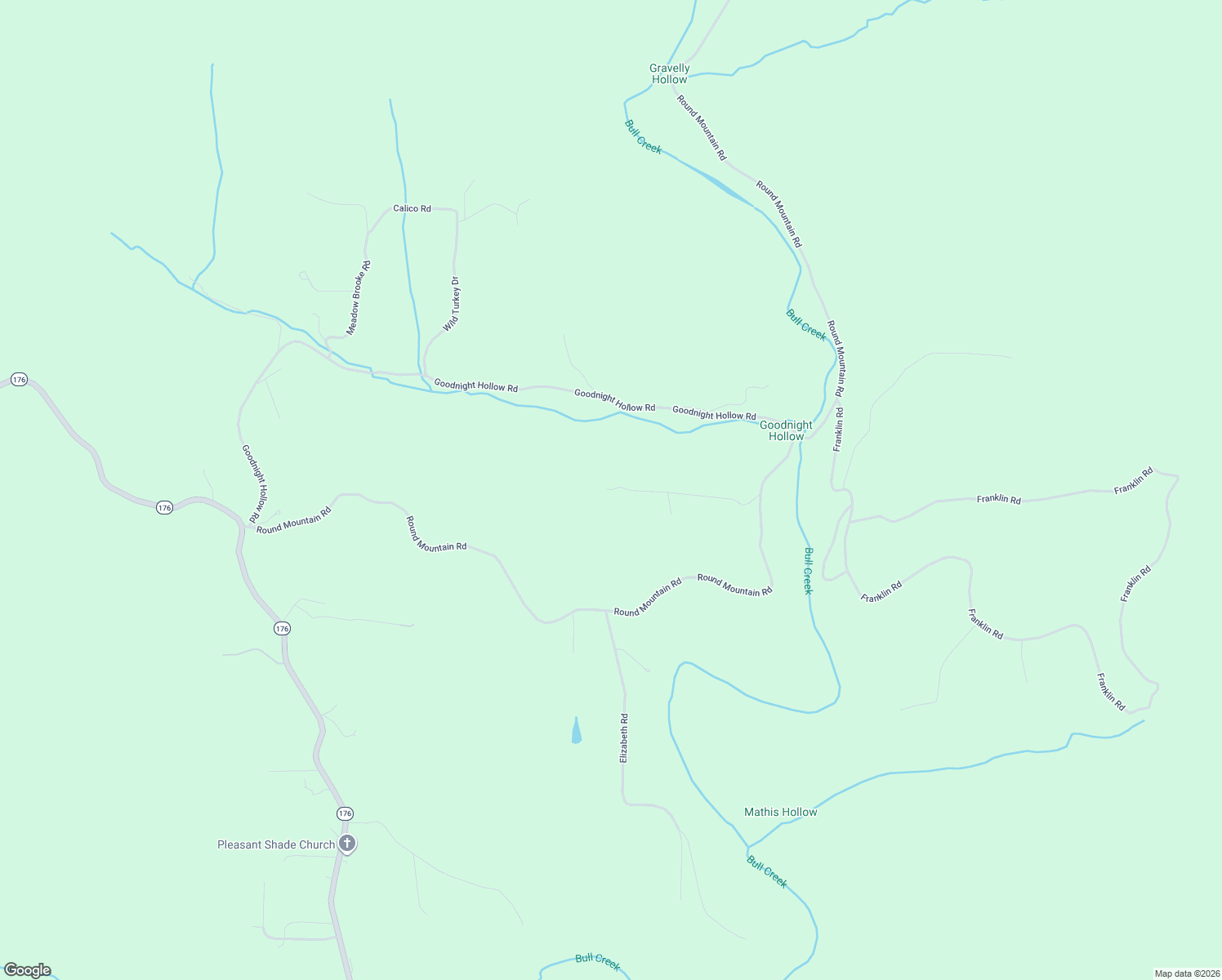 map of restaurants, bars, coffee shops, grocery stores, and more near 2167 Round Mountain Road in Walnut Shade