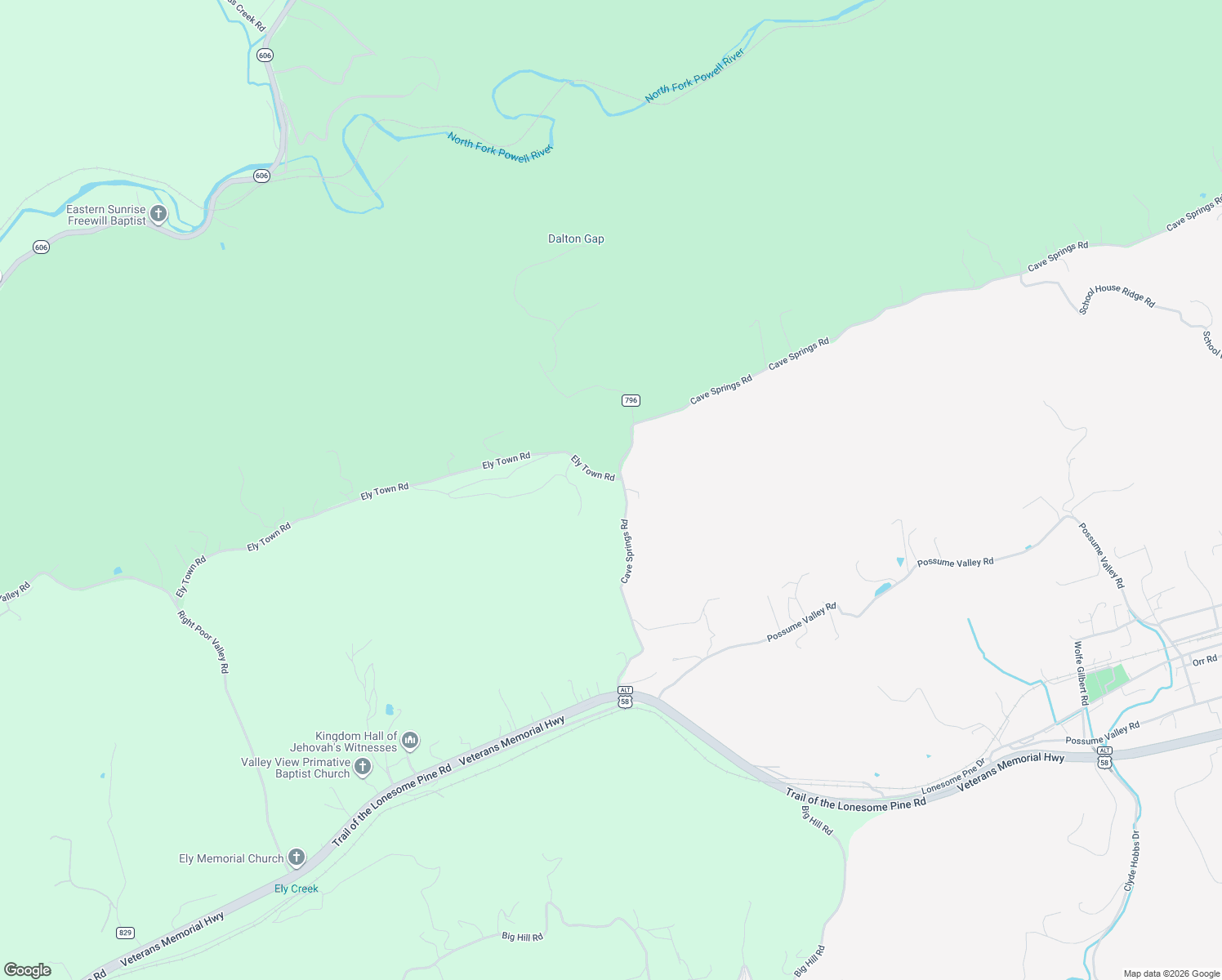 map of restaurants, bars, coffee shops, grocery stores, and more near State Route 621 in Pennington Gap