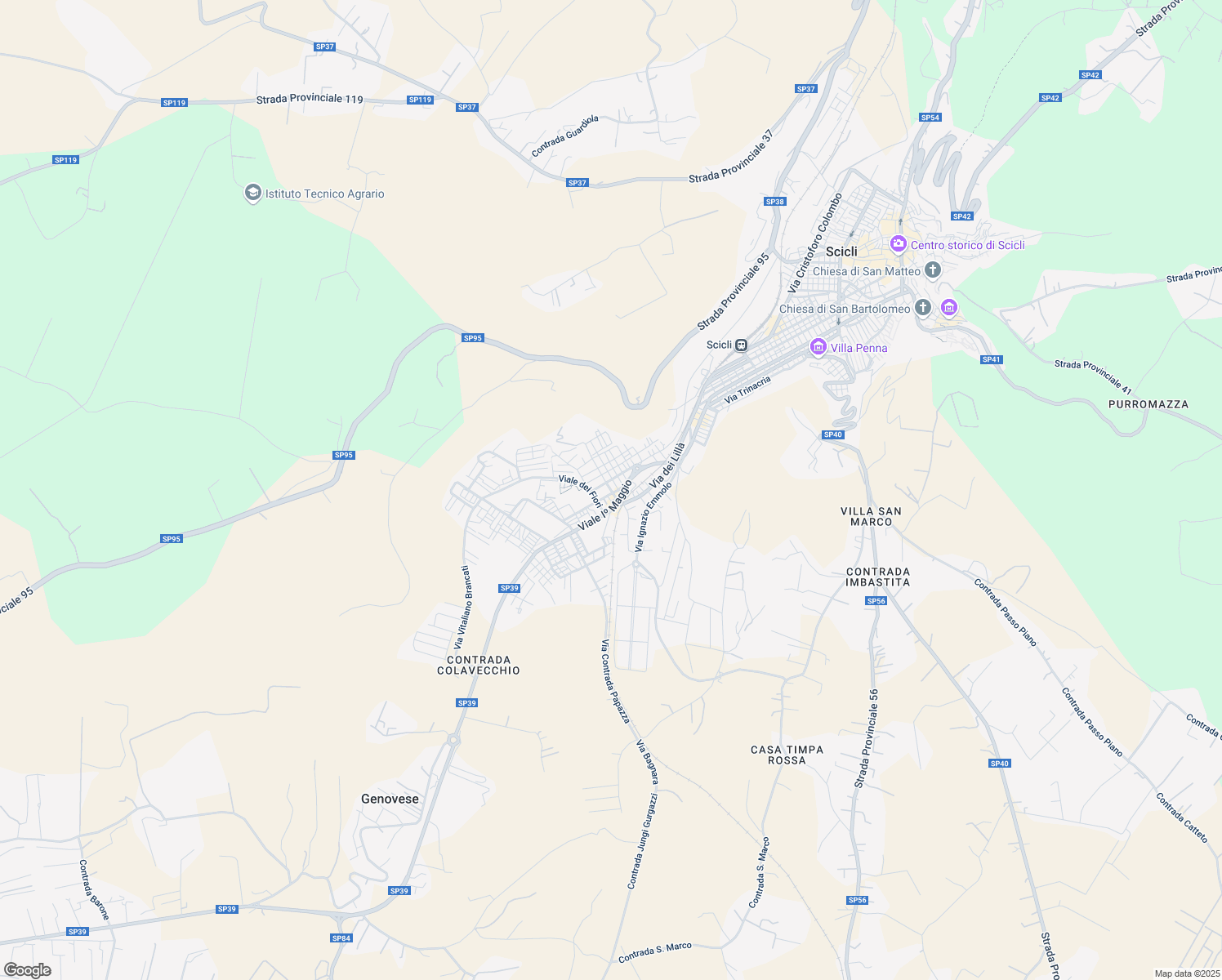 map of restaurants, bars, coffee shops, grocery stores, and more near 134 Viale I Maggio in Scicli