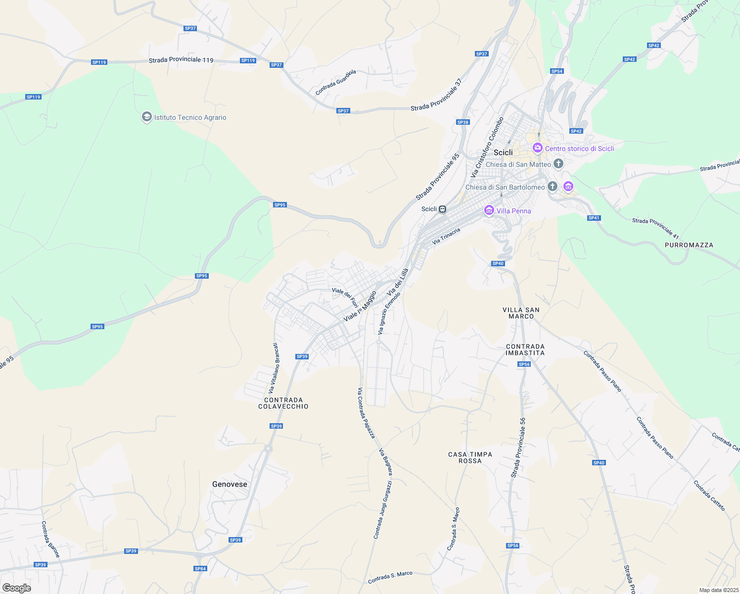 map of restaurants, bars, coffee shops, grocery stores, and more near 134 Viale I Maggio in Scicli