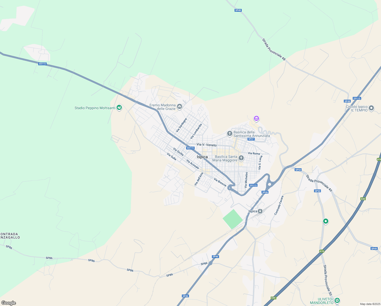 map of restaurants, bars, coffee shops, grocery stores, and more near 91 Via Enna in Ispica