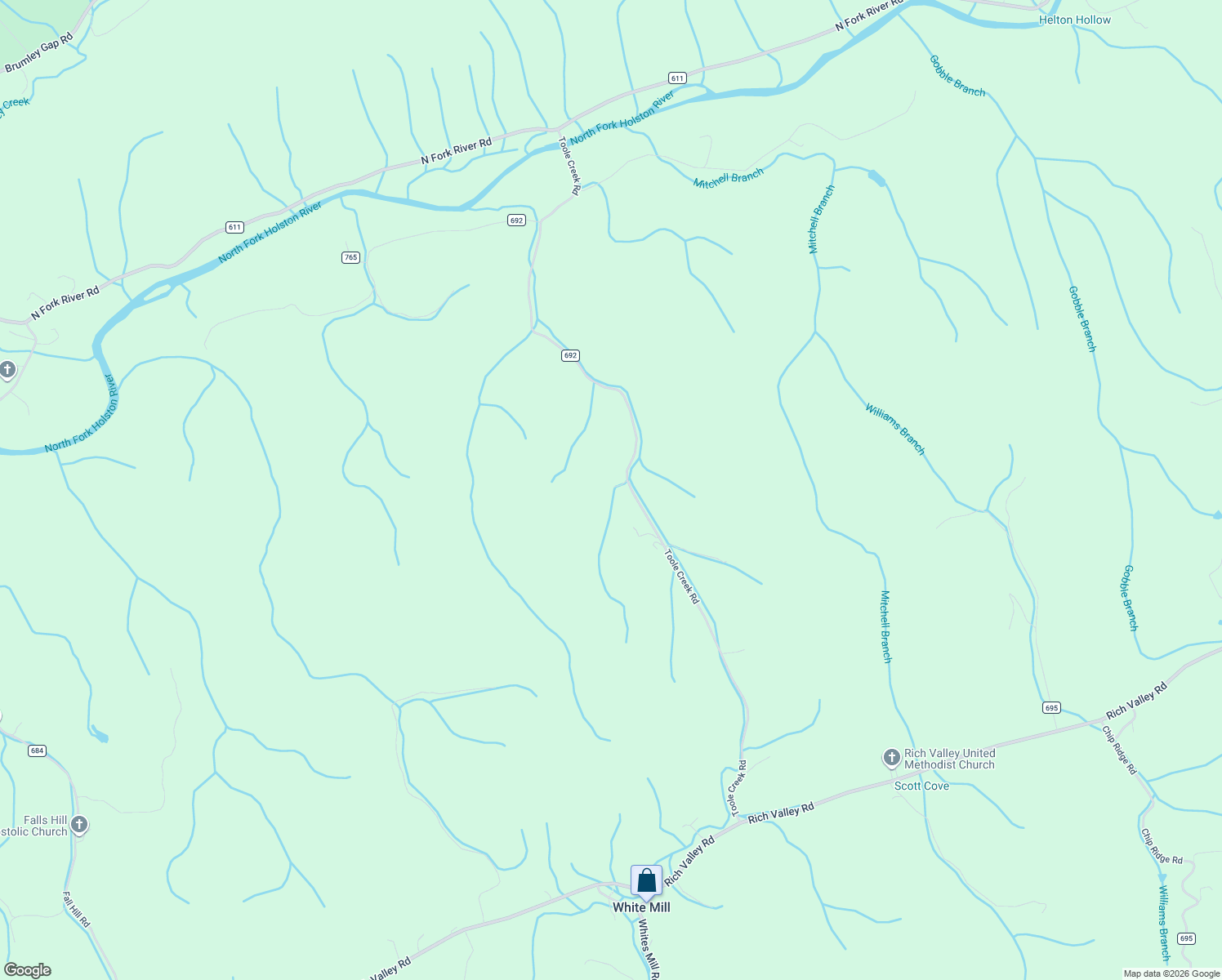 map of restaurants, bars, coffee shops, grocery stores, and more near 11132 Toole Creek Road in Abingdon