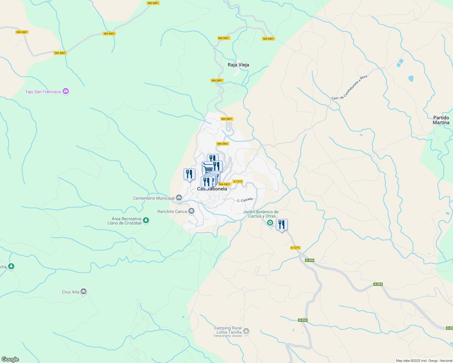map of restaurants, bars, coffee shops, grocery stores, and more near 12 Calle Baluarte in Casarabonela