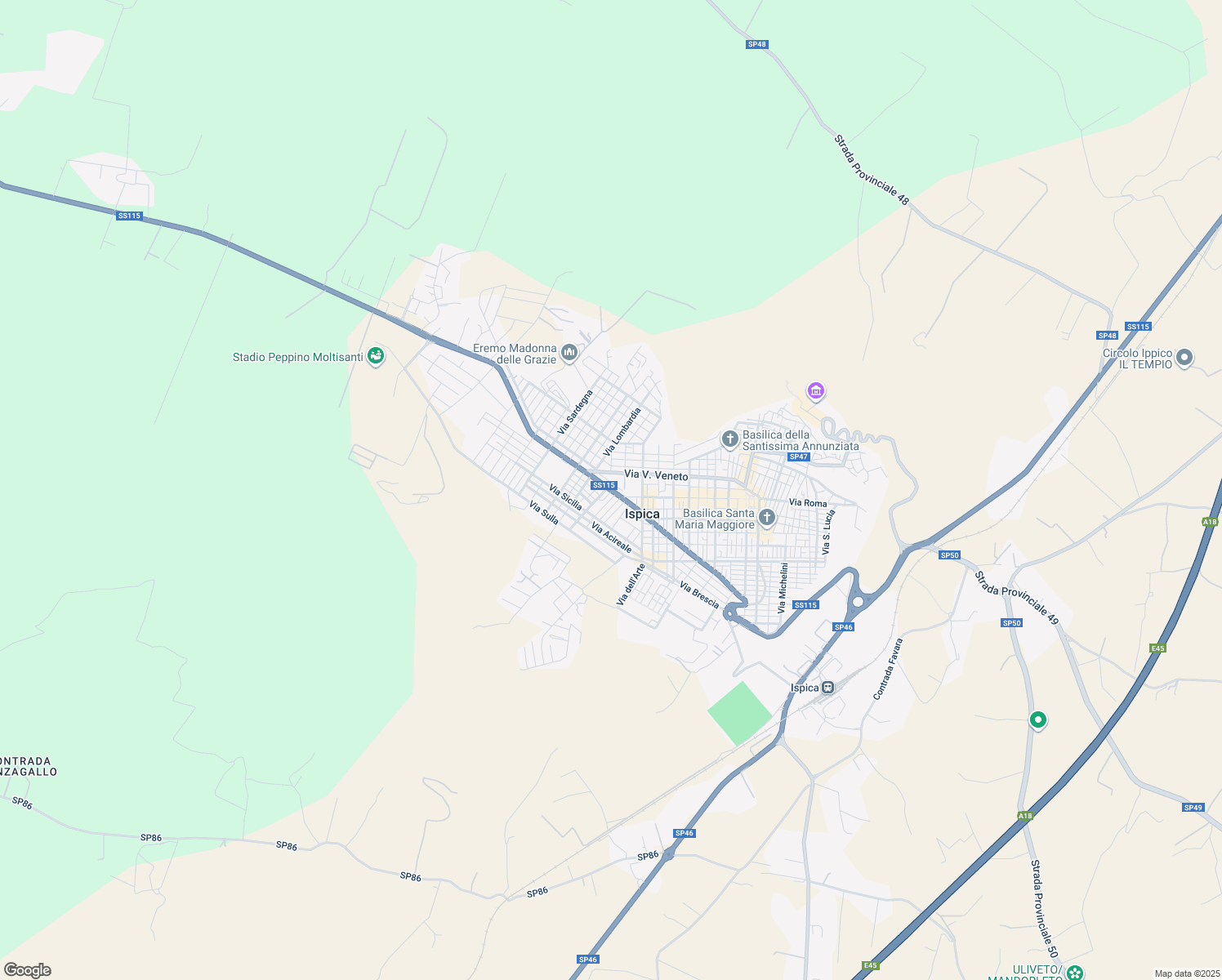 map of restaurants, bars, coffee shops, grocery stores, and more near 91 Via Enna in Ispica