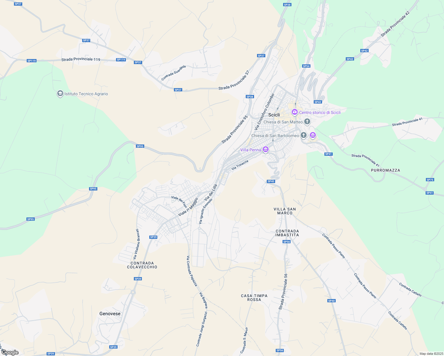 map of restaurants, bars, coffee shops, grocery stores, and more near 201 Via dei Miracoli in Scicli