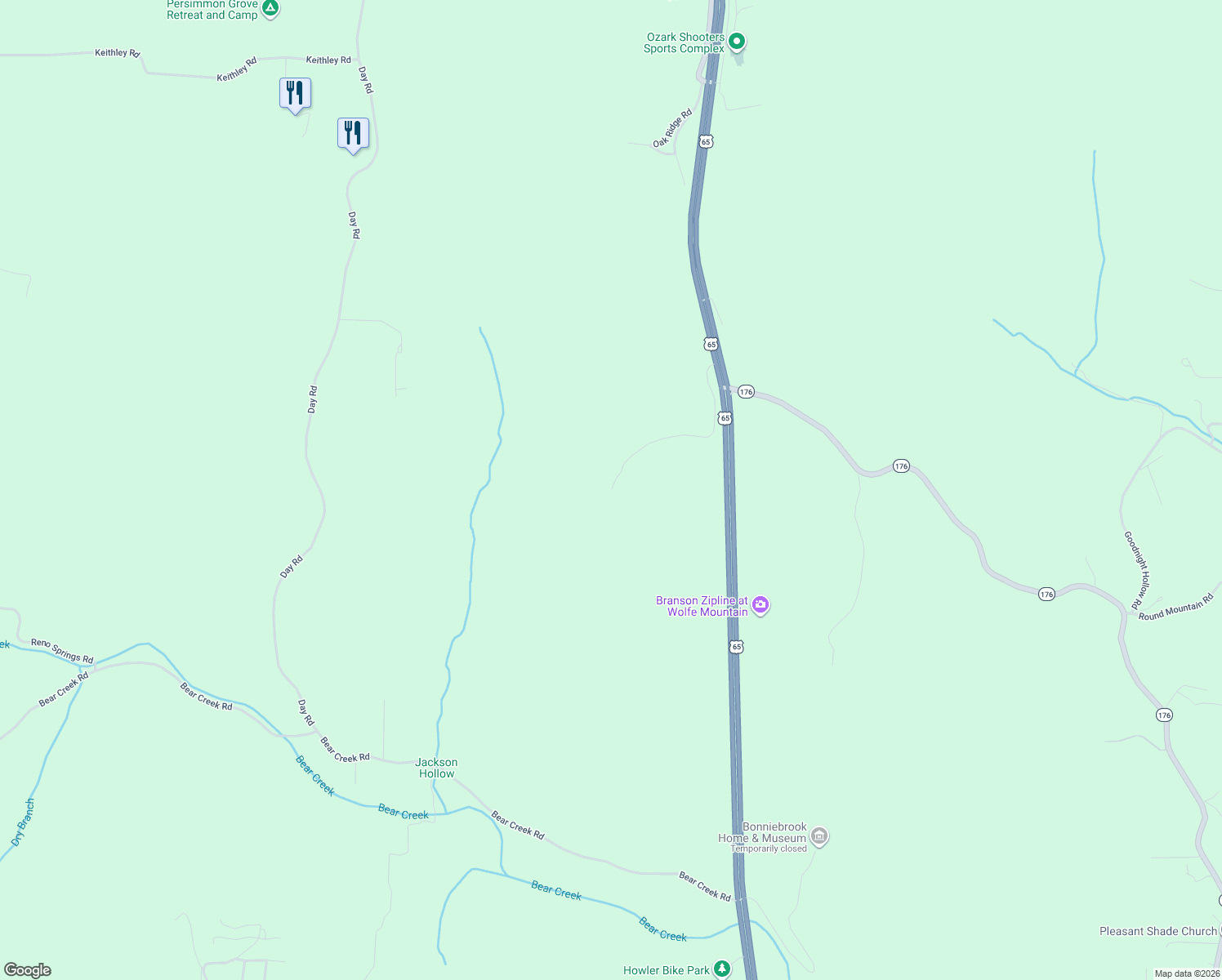 map of restaurants, bars, coffee shops, grocery stores, and more near 299 Wolf Road in Walnut Shade