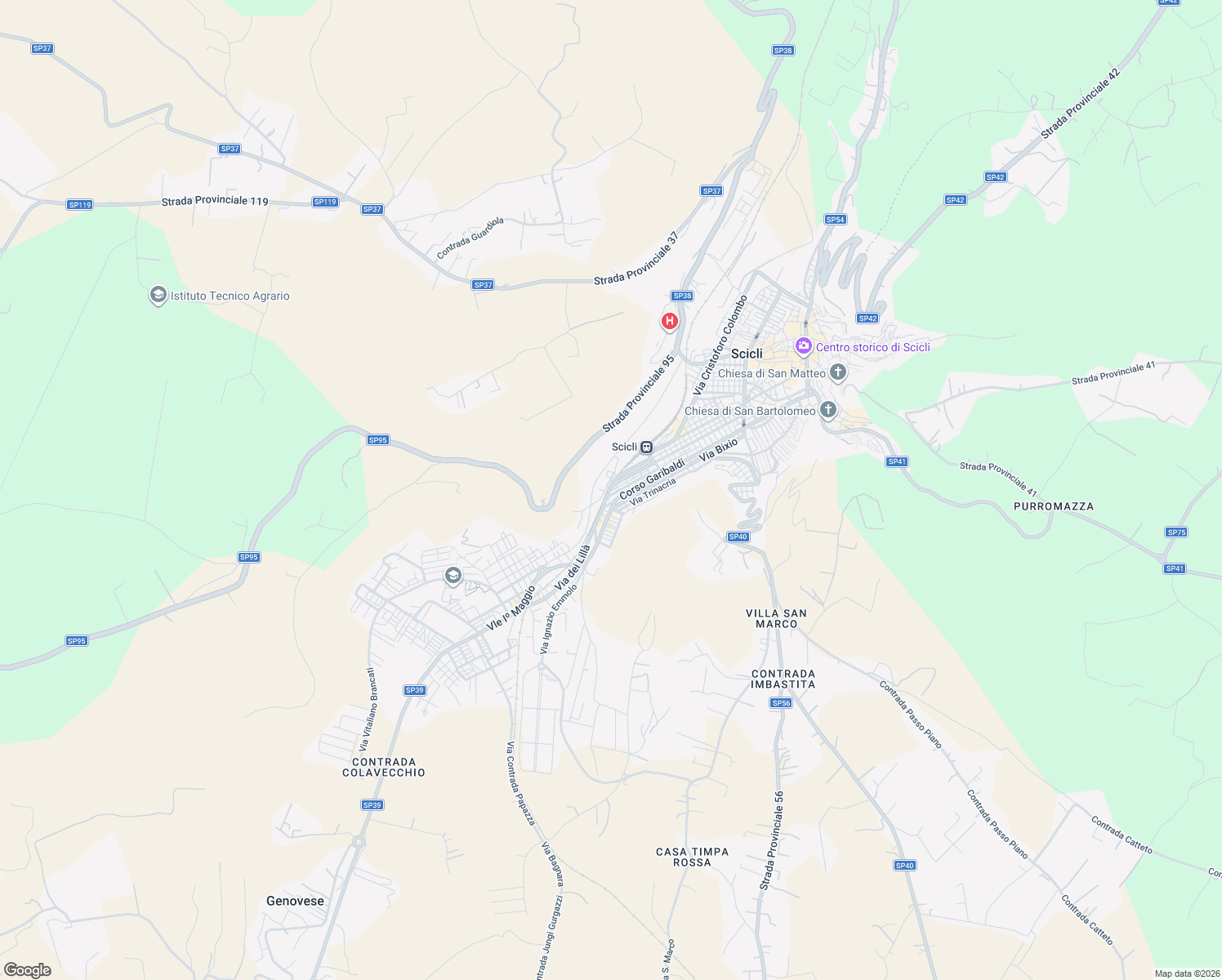 map of restaurants, bars, coffee shops, grocery stores, and more near 41 Viale I Maggio in Scicli