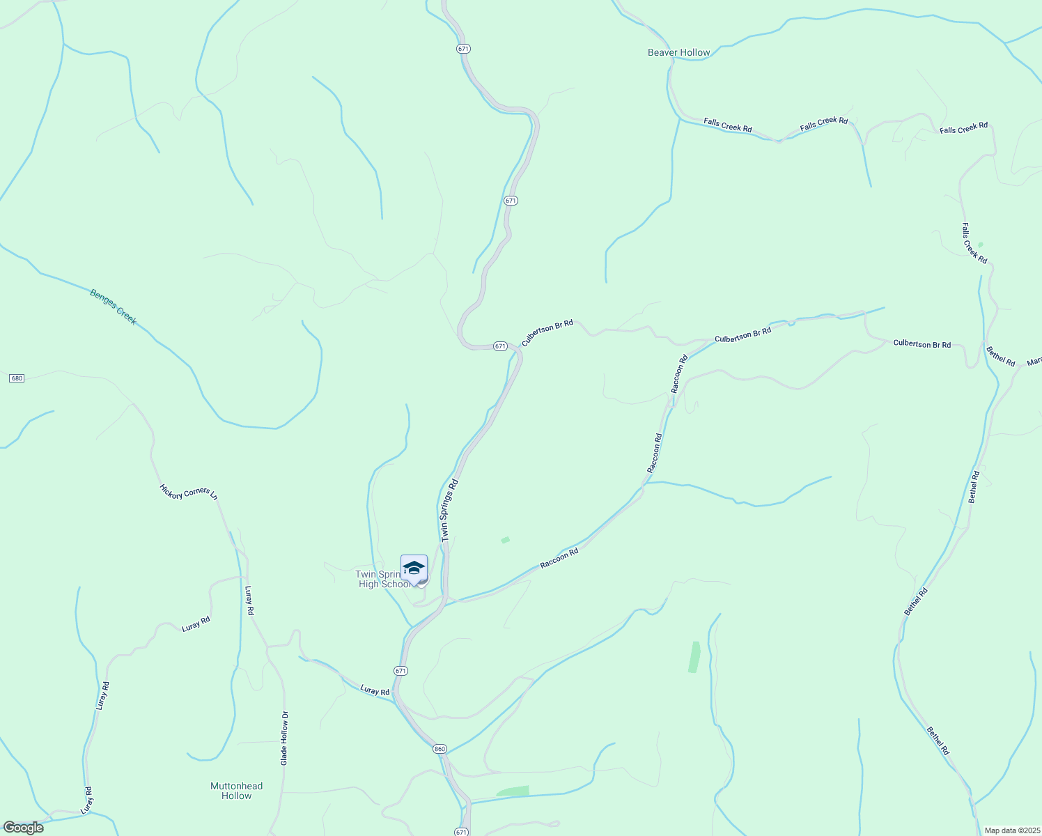 map of restaurants, bars, coffee shops, grocery stores, and more near 4715 Twin Springs Road in Nickelsville
