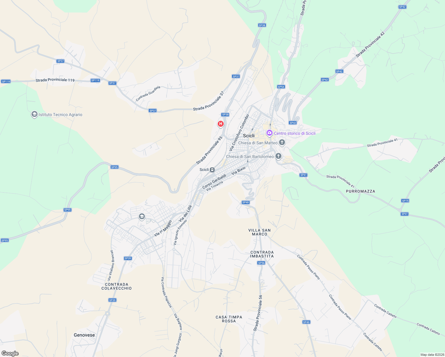 map of restaurants, bars, coffee shops, grocery stores, and more near 81 Via Alessandro Volta in Scicli