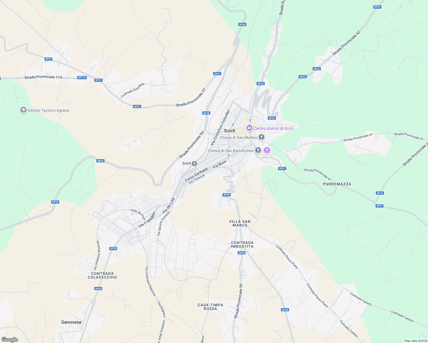 map of restaurants, bars, coffee shops, grocery stores, and more near 231 Via Cappuccini in Scicli