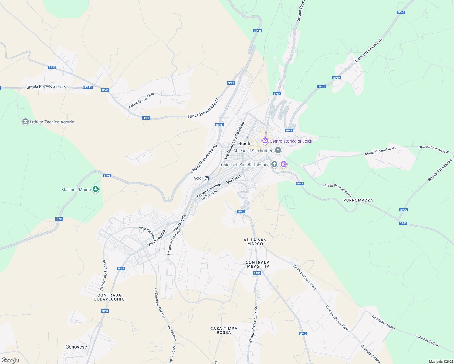 map of restaurants, bars, coffee shops, grocery stores, and more near 231 Via Cappuccini in Scicli