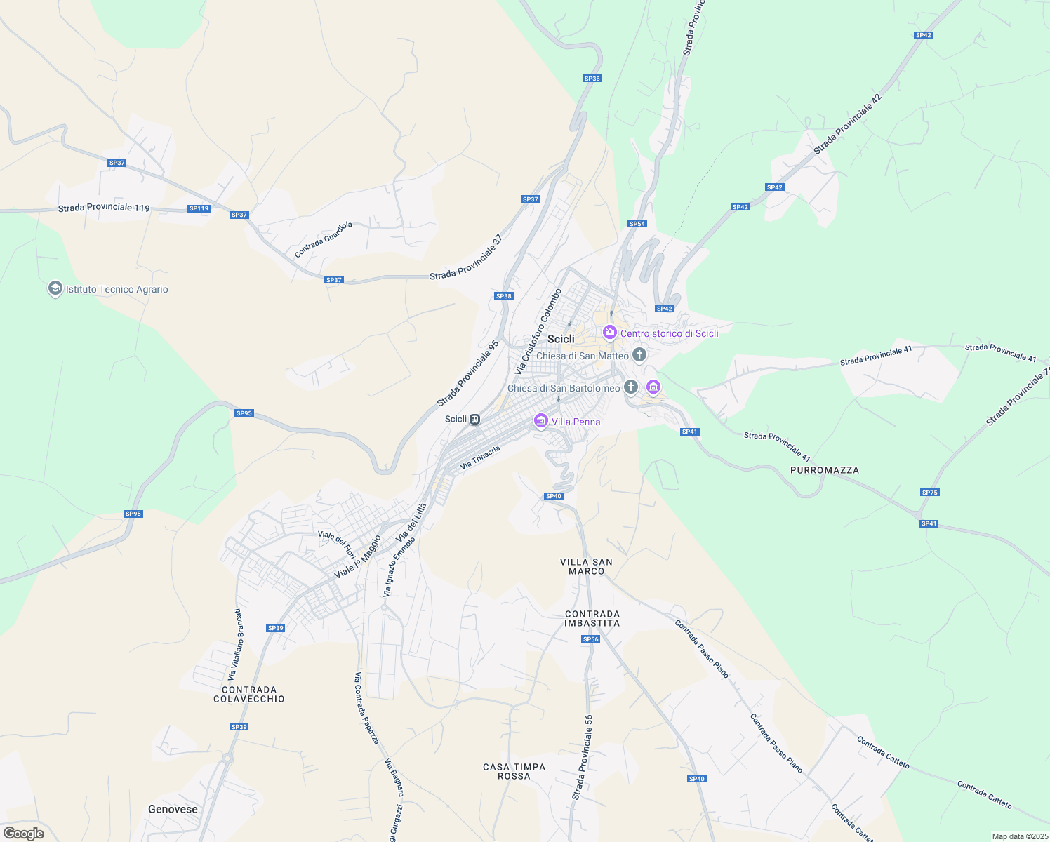 map of restaurants, bars, coffee shops, grocery stores, and more near 81 Via Mentana in Scicli