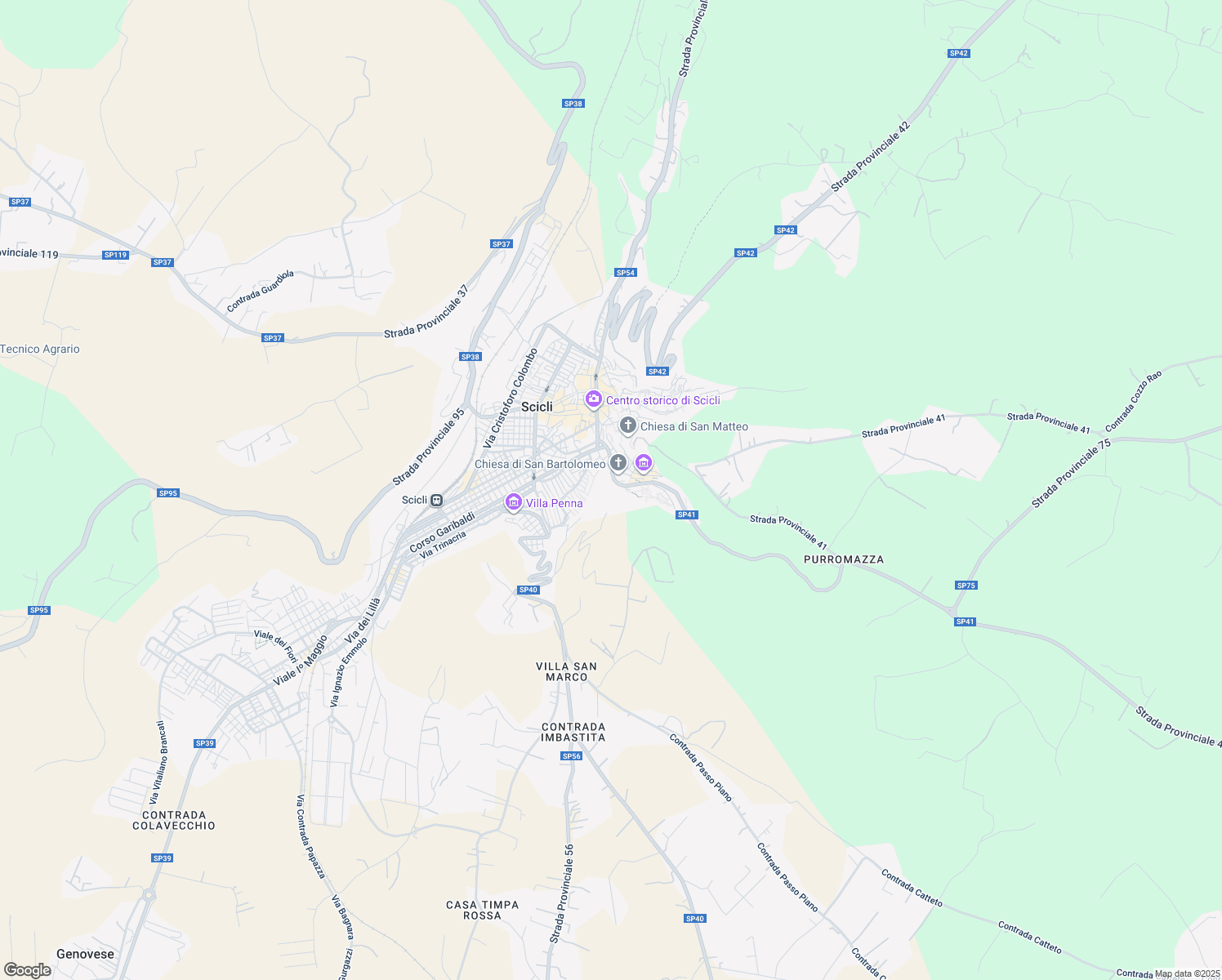 map of restaurants, bars, coffee shops, grocery stores, and more near 31 Via Guadagna in Scicli
