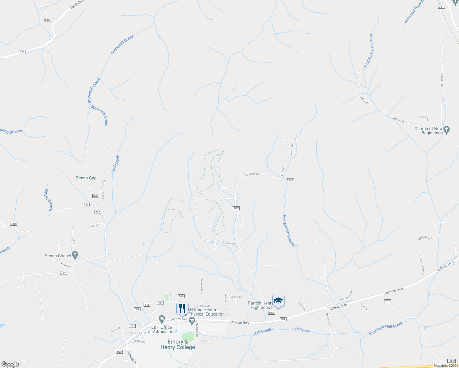 map of restaurants, bars, coffee shops, grocery stores, and more near 11348 Mount Calm Drive in Glade Spring