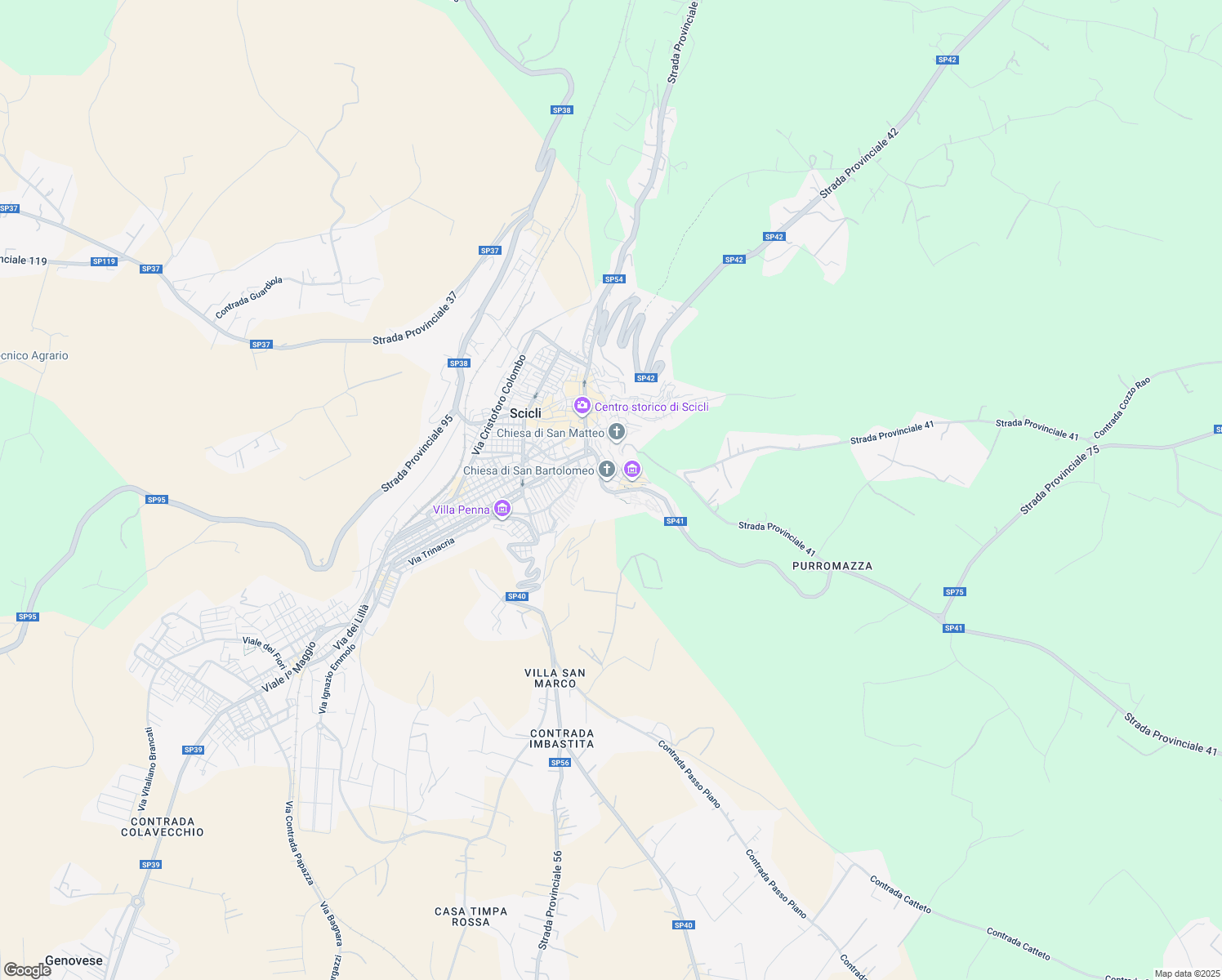 map of restaurants, bars, coffee shops, grocery stores, and more near 23 Via Guadagna in Scicli