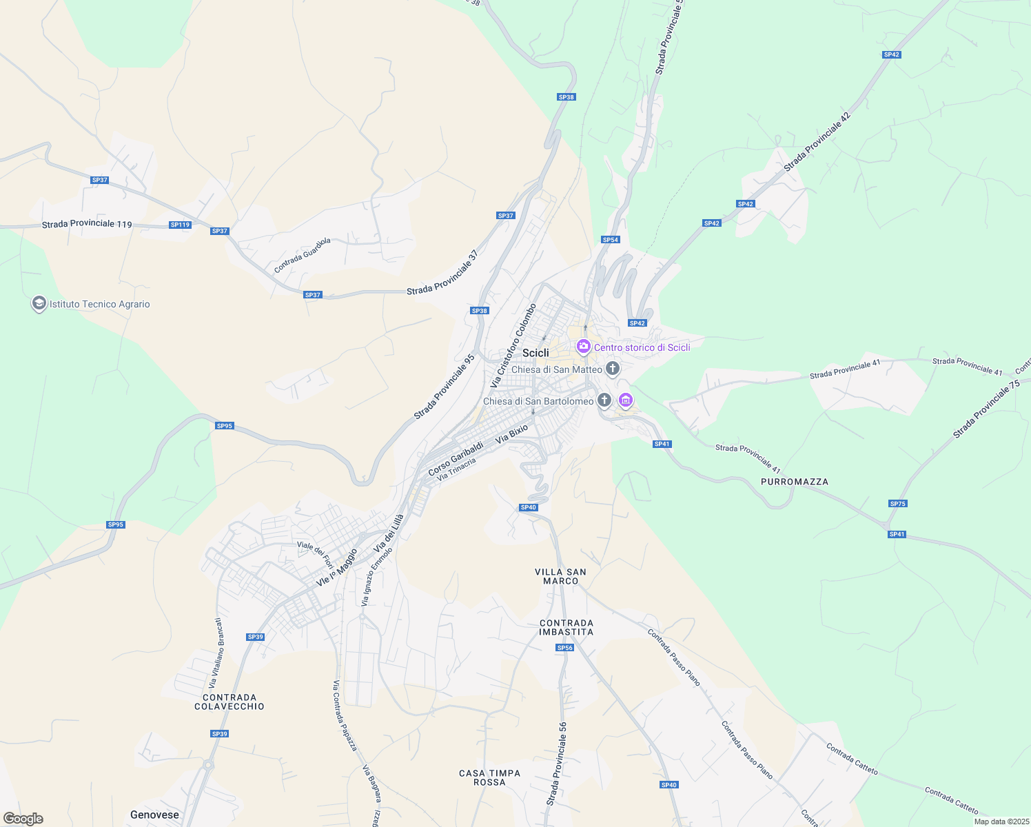 map of restaurants, bars, coffee shops, grocery stores, and more near Via Tommaso Campanella in Scicli