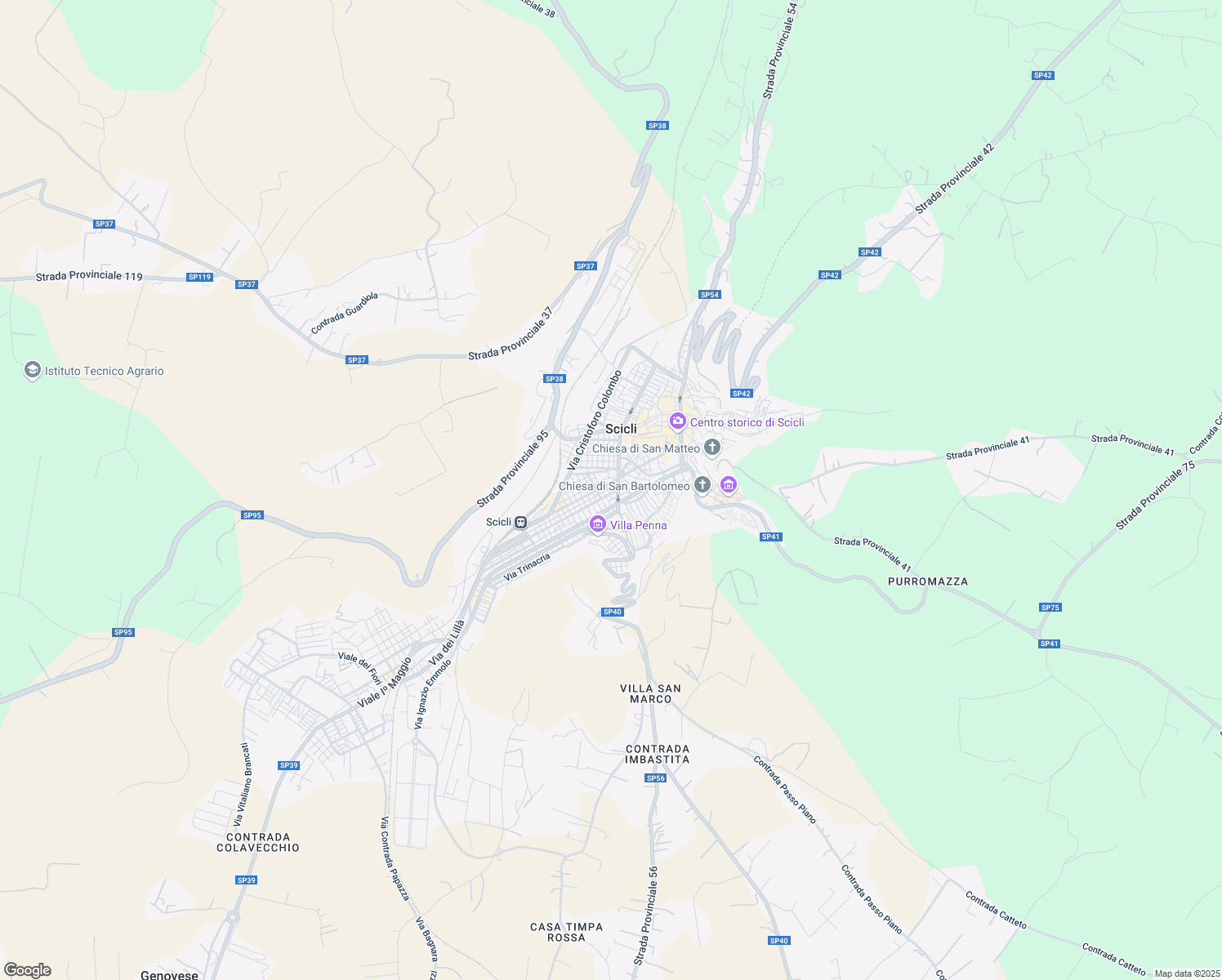map of restaurants, bars, coffee shops, grocery stores, and more near 81 Via Mentana in Scicli