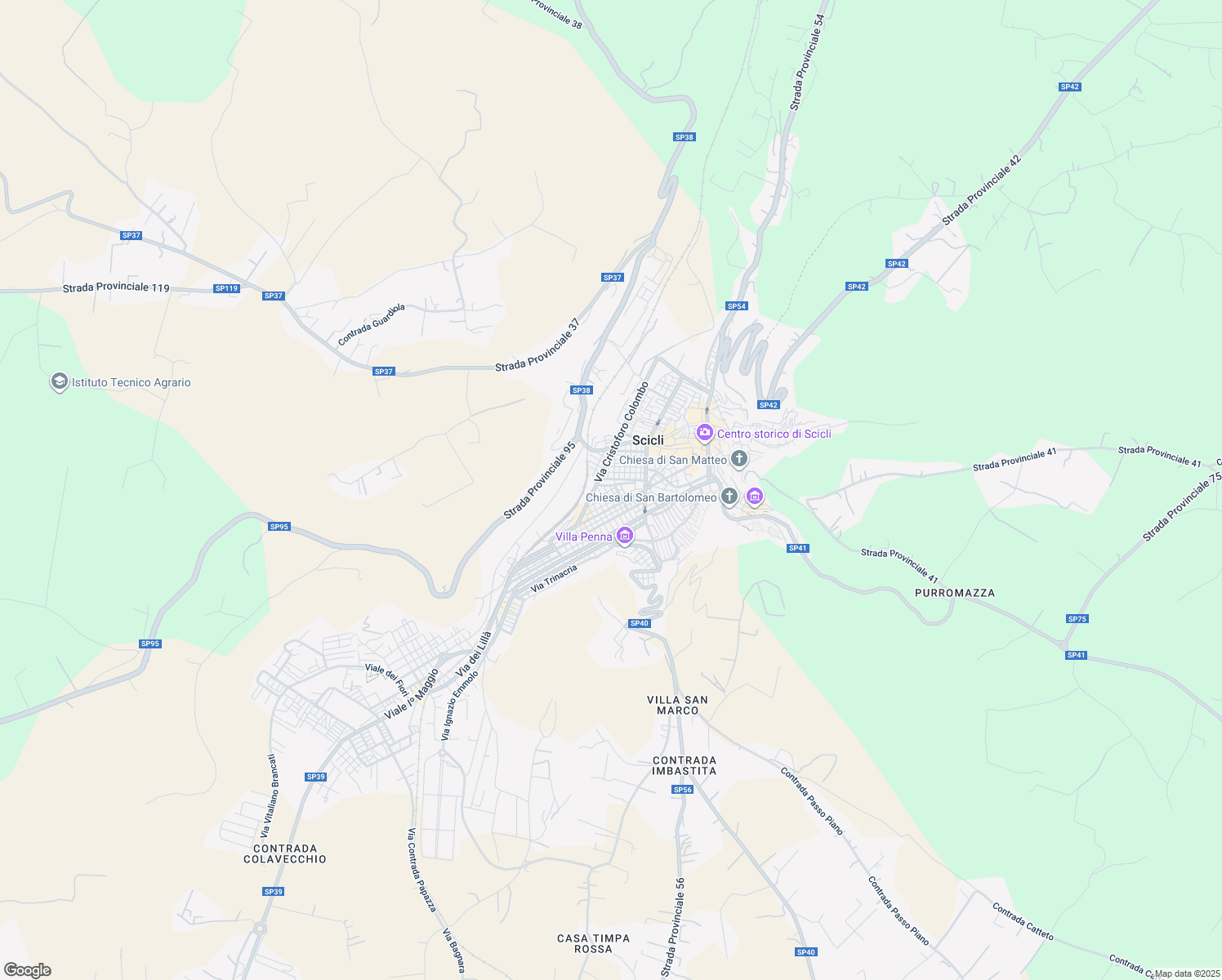 map of restaurants, bars, coffee shops, grocery stores, and more near 33 Via Tagliamento in Scicli