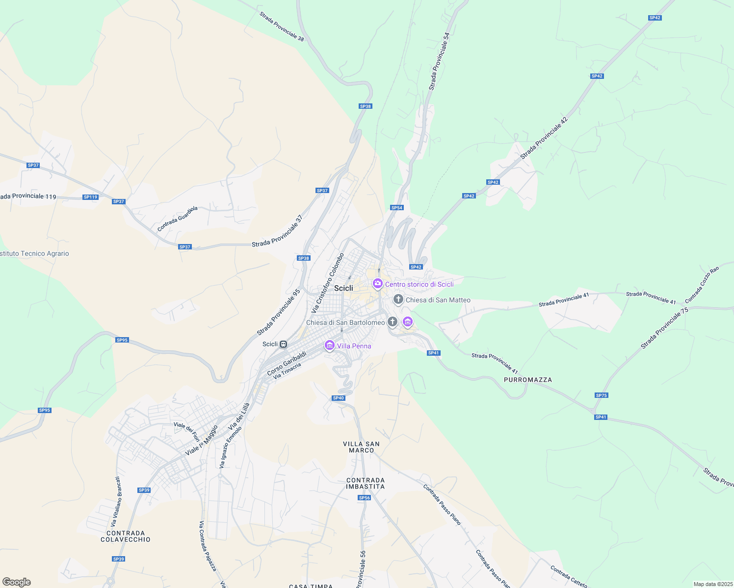 map of restaurants, bars, coffee shops, grocery stores, and more near 35 Via Francesco Mormino Penna in Scicli