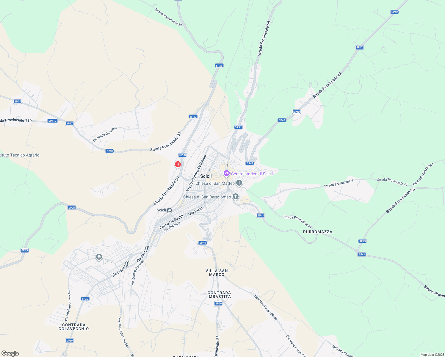 map of restaurants, bars, coffee shops, grocery stores, and more near 35 Via Francesco Mormino Penna in Scicli