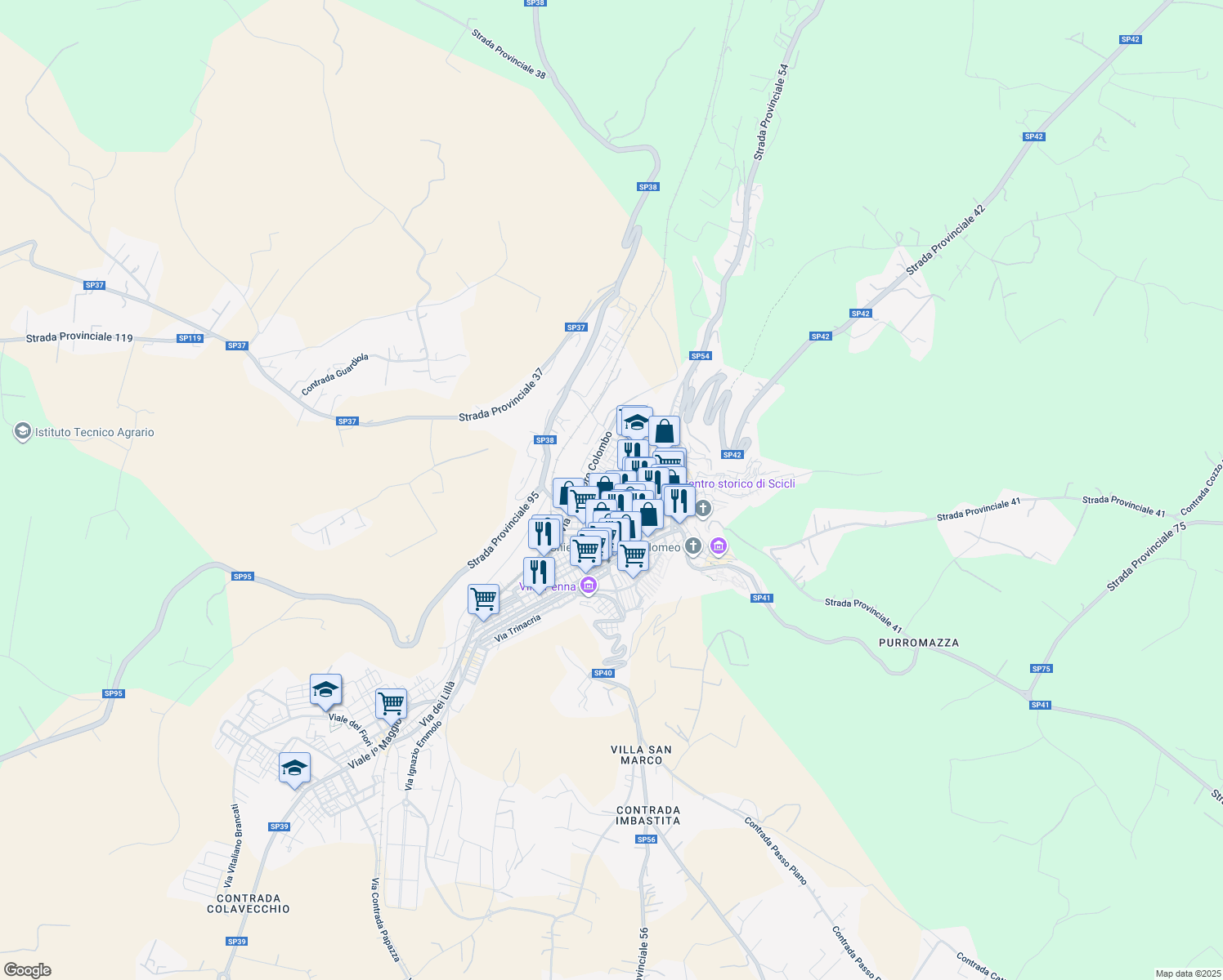 map of restaurants, bars, coffee shops, grocery stores, and more near in Scicli