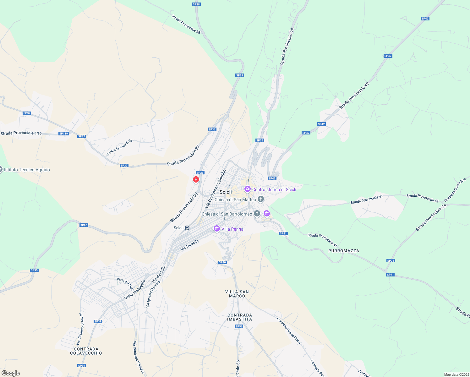 map of restaurants, bars, coffee shops, grocery stores, and more near 221 Via Caneva in Scicli