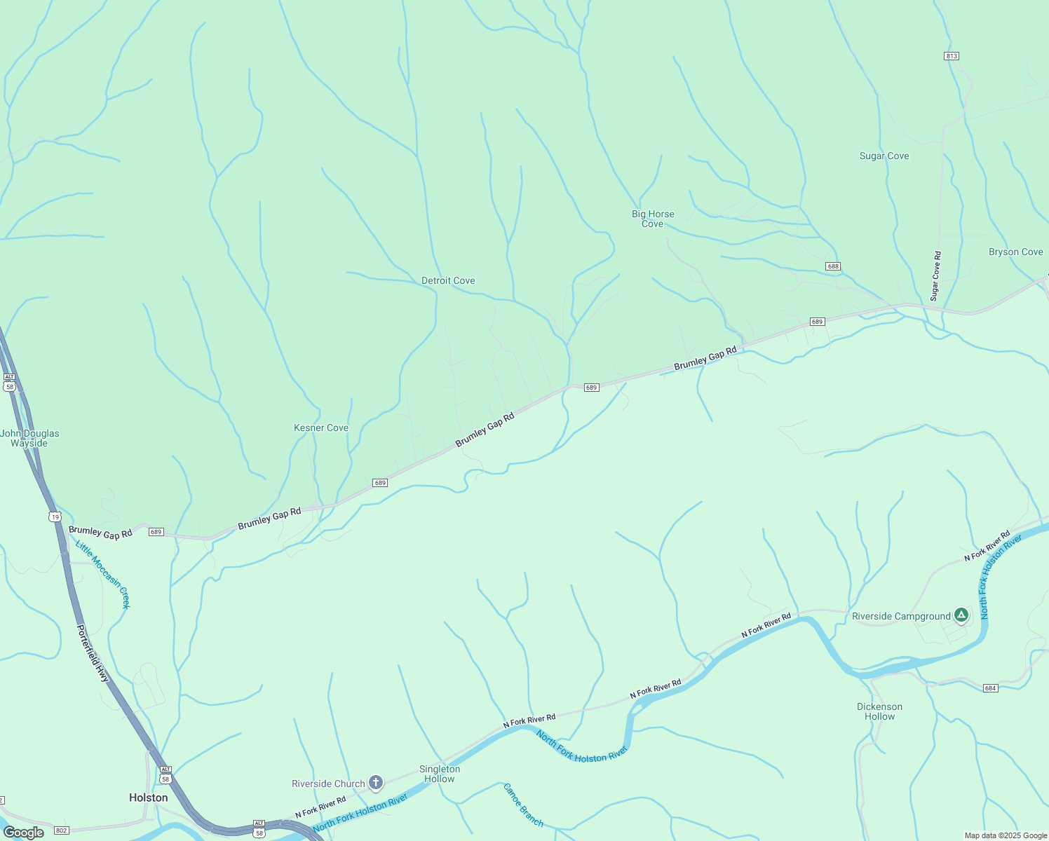 map of restaurants, bars, coffee shops, grocery stores, and more near 17300 Brumley Gap Road in Abingdon