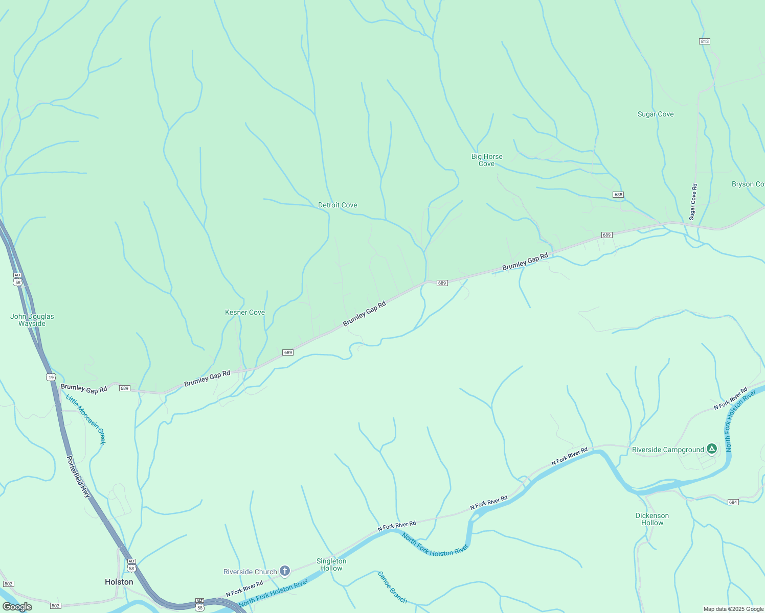map of restaurants, bars, coffee shops, grocery stores, and more near 17300 Brumley Gap Road in Abingdon