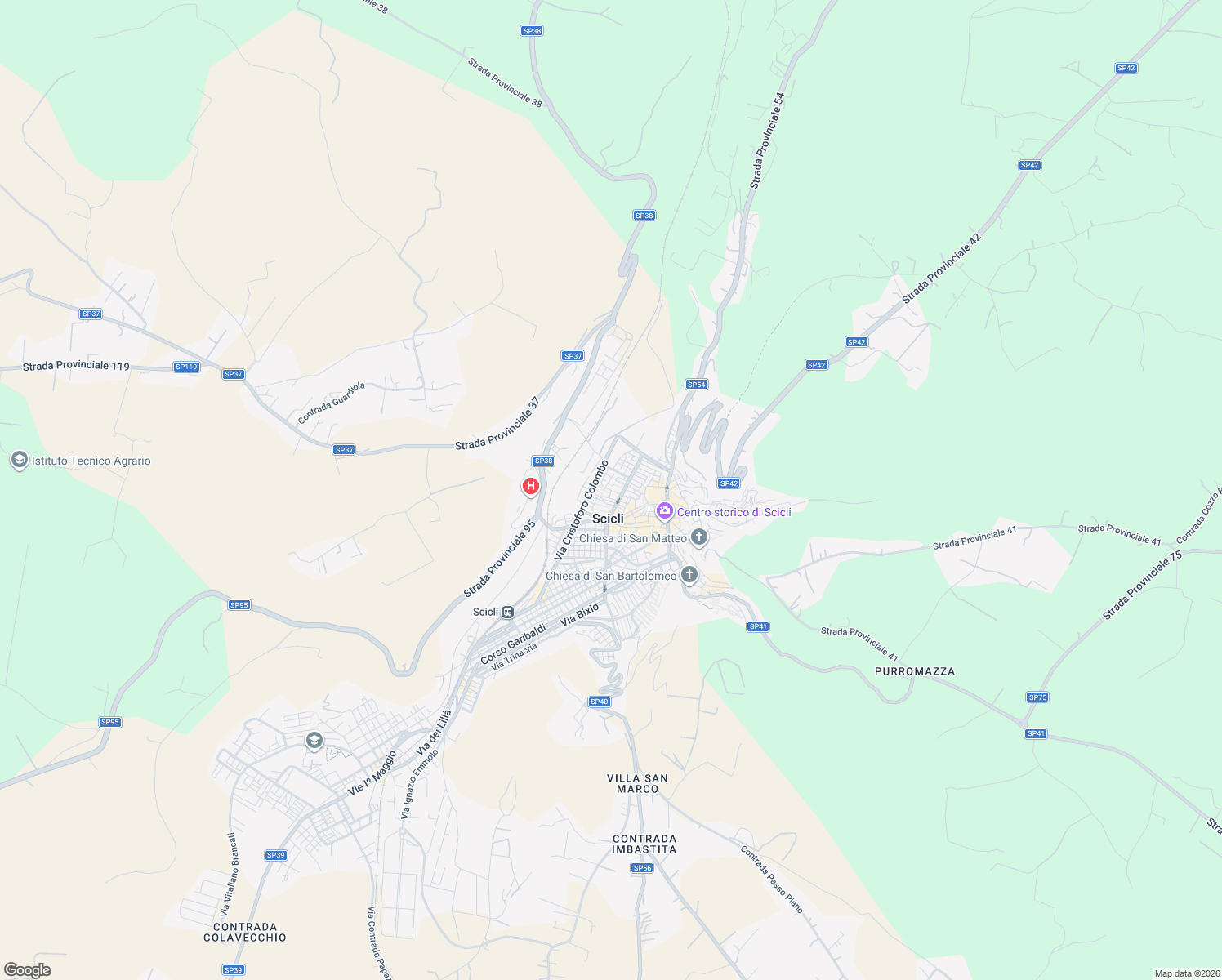 map of restaurants, bars, coffee shops, grocery stores, and more near 21 Via Irminio in Scicli