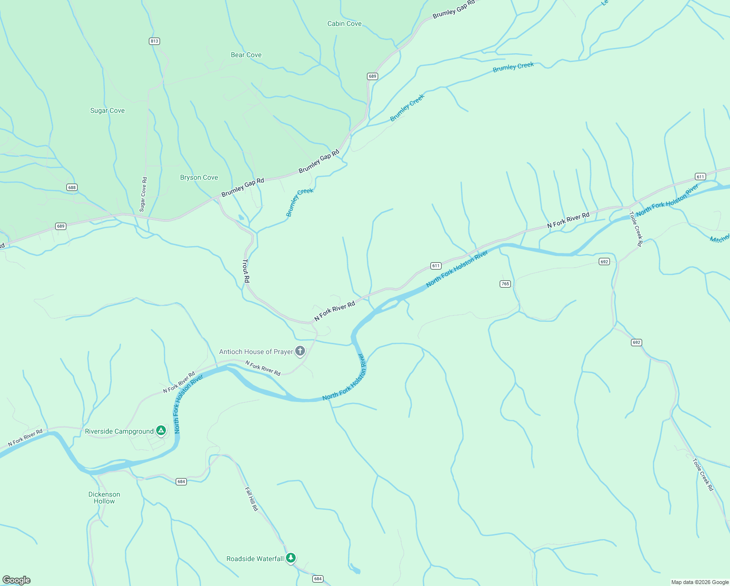 map of restaurants, bars, coffee shops, grocery stores, and more near 19668-21198 North Fork River Road in Abingdon