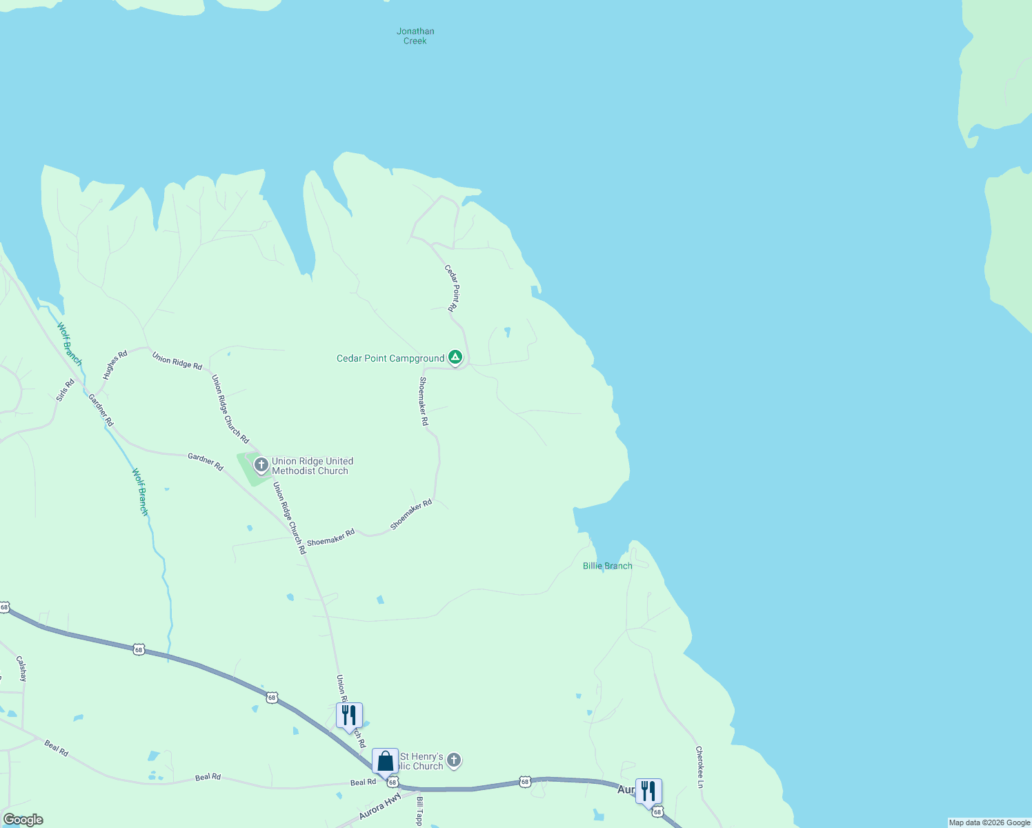 map of restaurants, bars, coffee shops, grocery stores, and more near 231 McNeely Road in Benton