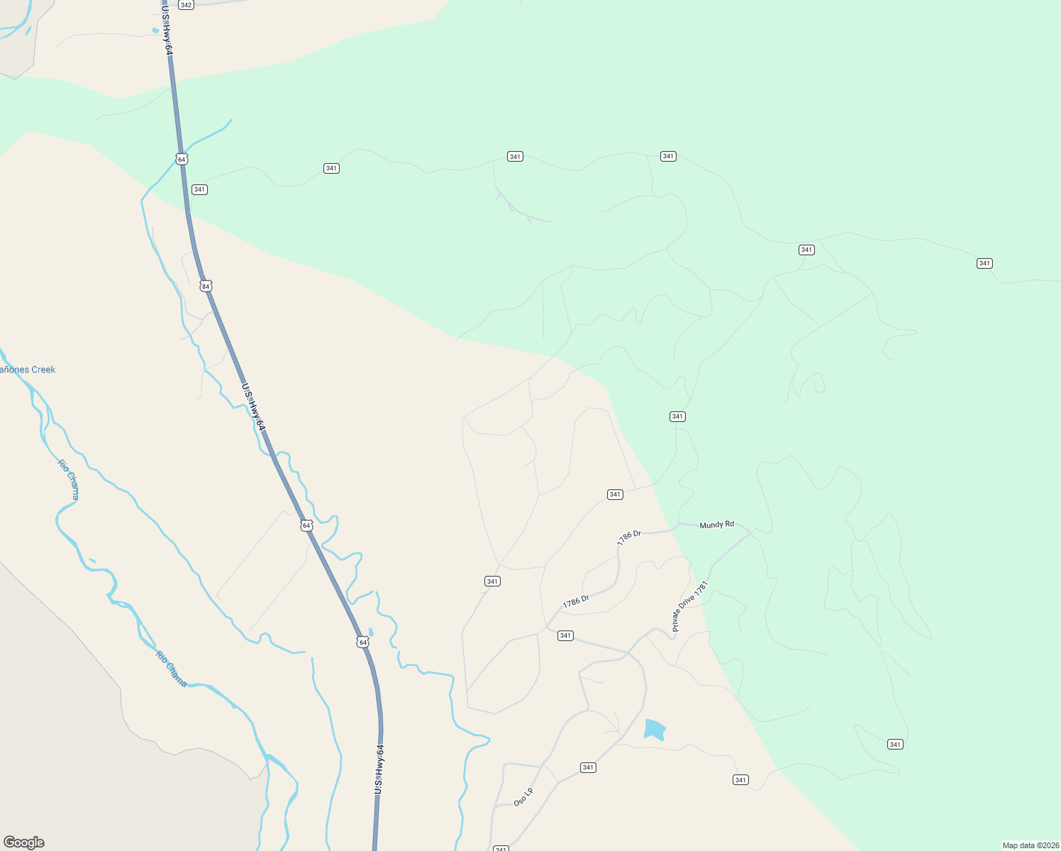map of restaurants, bars, coffee shops, grocery stores, and more near Unnamed Road in Los Ojos
