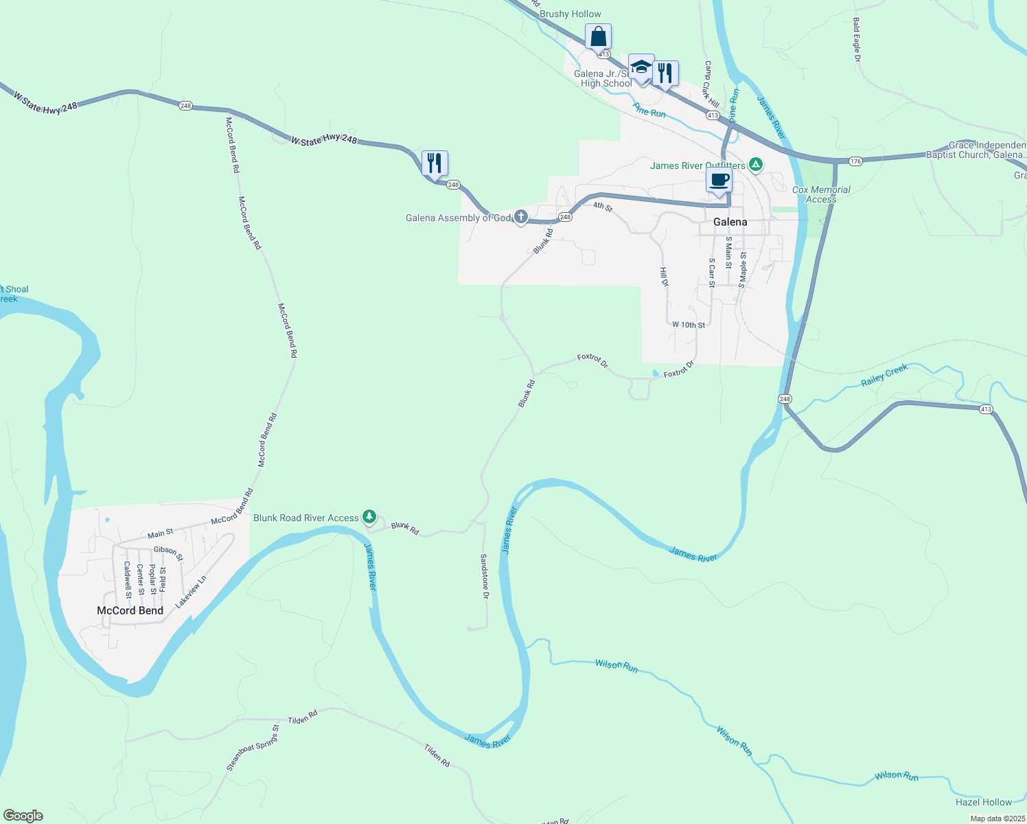 map of restaurants, bars, coffee shops, grocery stores, and more near in Stone County