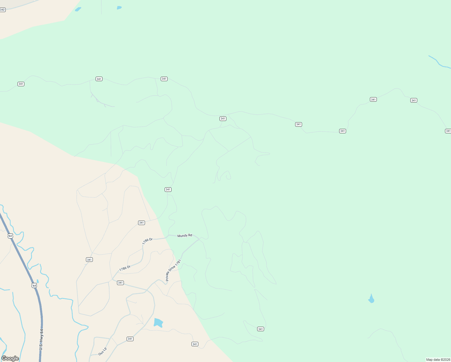 map of restaurants, bars, coffee shops, grocery stores, and more near County Road 341 in Los Ojos