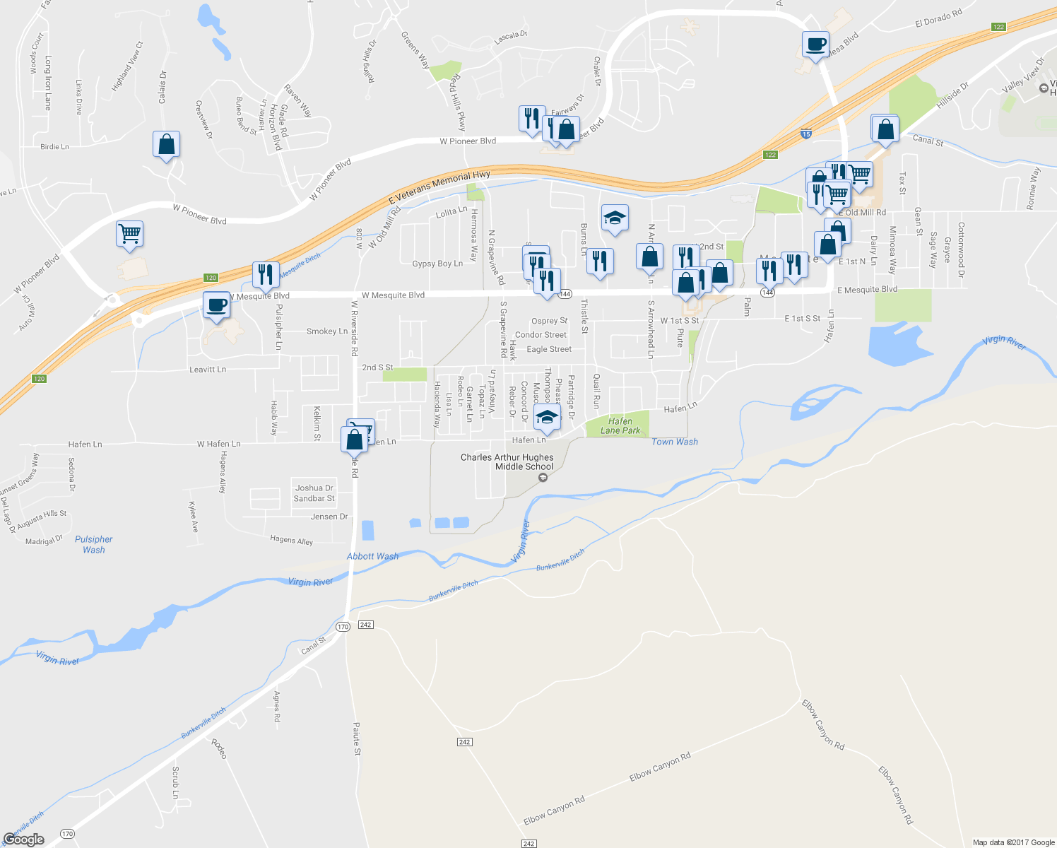map of restaurants, bars, coffee shops, grocery stores, and more near 370 Concord Drive in Mesquite