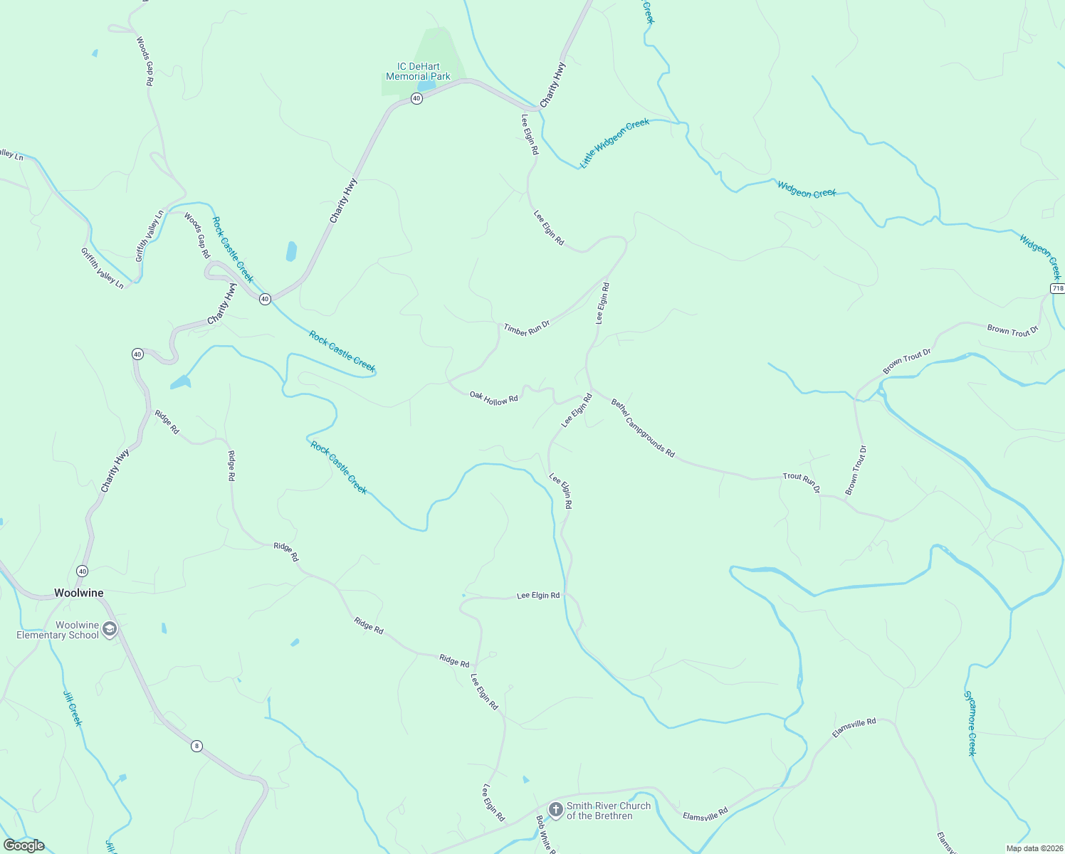 map of restaurants, bars, coffee shops, grocery stores, and more near 1587 Lee Elgin Road in Woolwine
