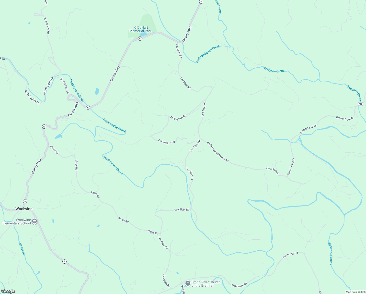 map of restaurants, bars, coffee shops, grocery stores, and more near 1587 Lee Elgin Road in Woolwine
