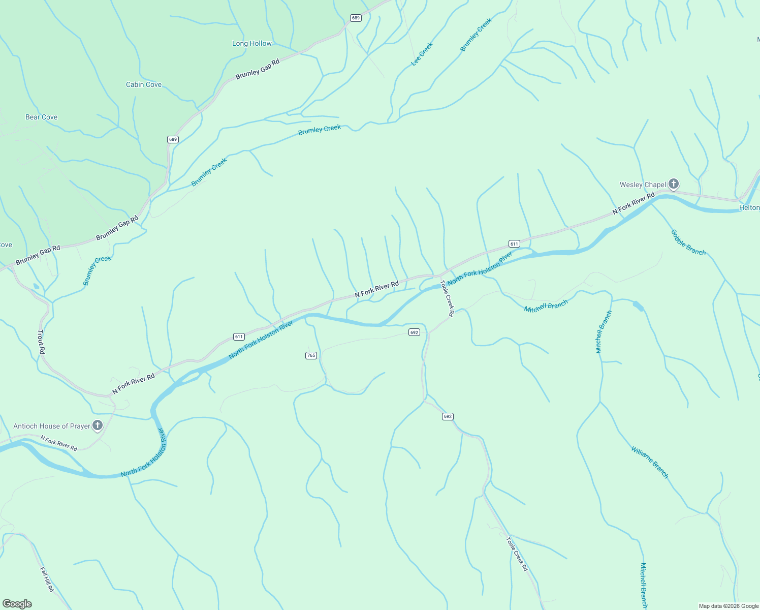 map of restaurants, bars, coffee shops, grocery stores, and more near 21114 North Fork River Road in Abingdon
