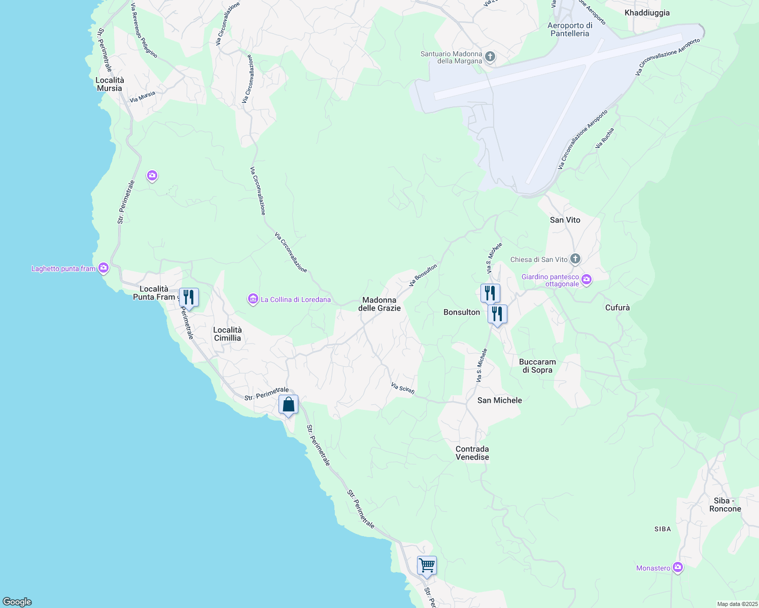 map of restaurants, bars, coffee shops, grocery stores, and more near in Madonna delle Grazie