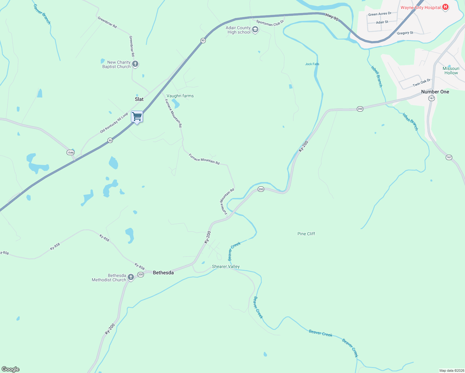 map of restaurants, bars, coffee shops, grocery stores, and more near Furnace Mountain Road in Monticello