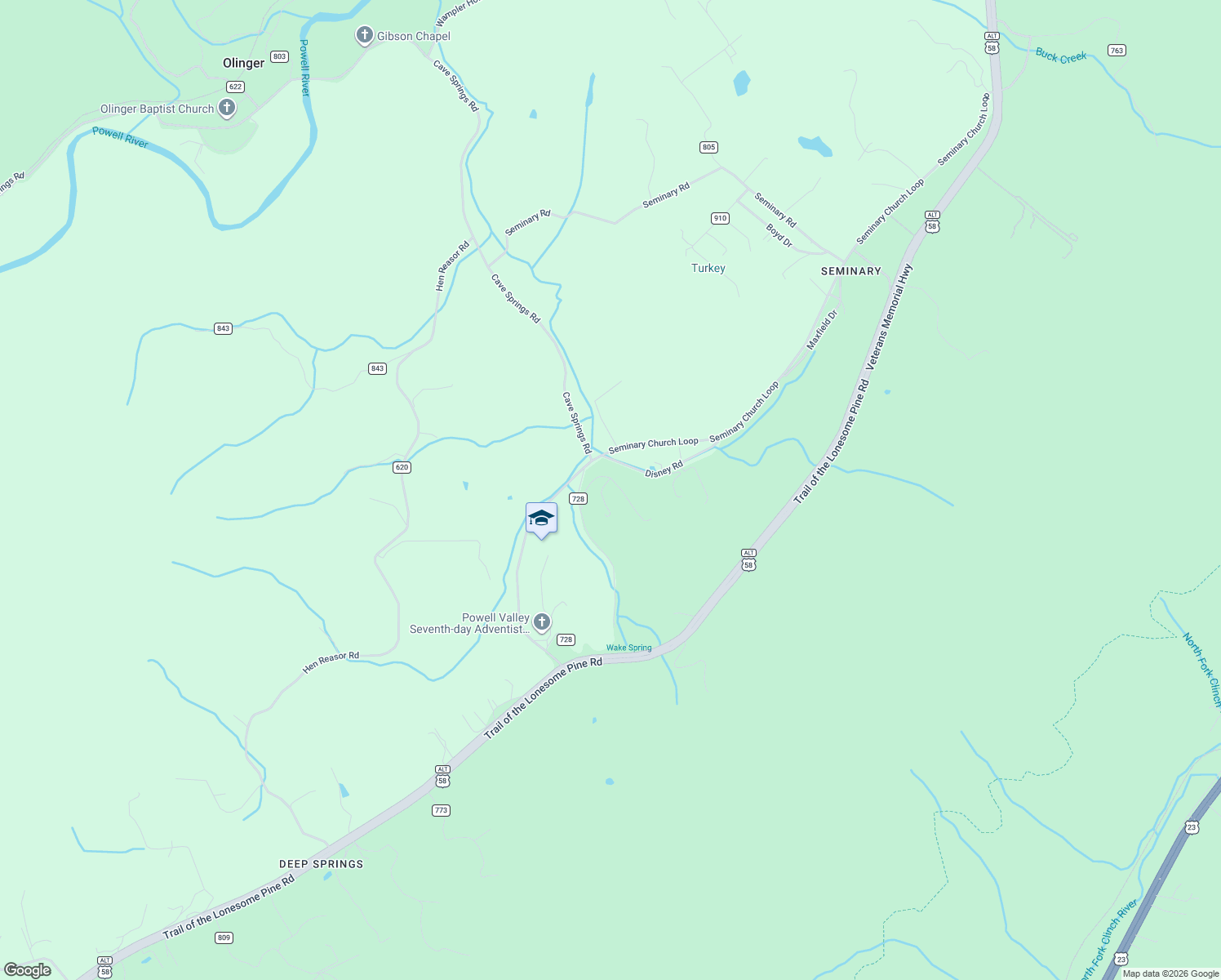 map of restaurants, bars, coffee shops, grocery stores, and more near Birdie Par Drive in Big Stone Gap