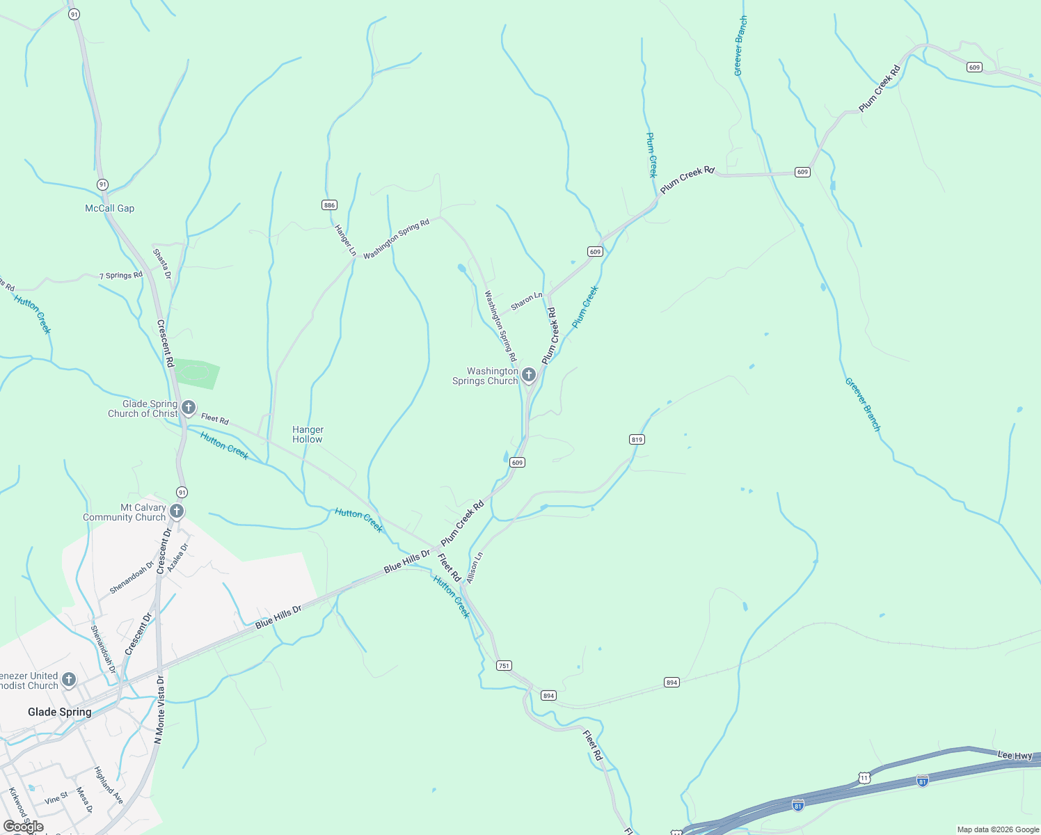 map of restaurants, bars, coffee shops, grocery stores, and more near 36175-36185 County Road 609 in Glade Spring