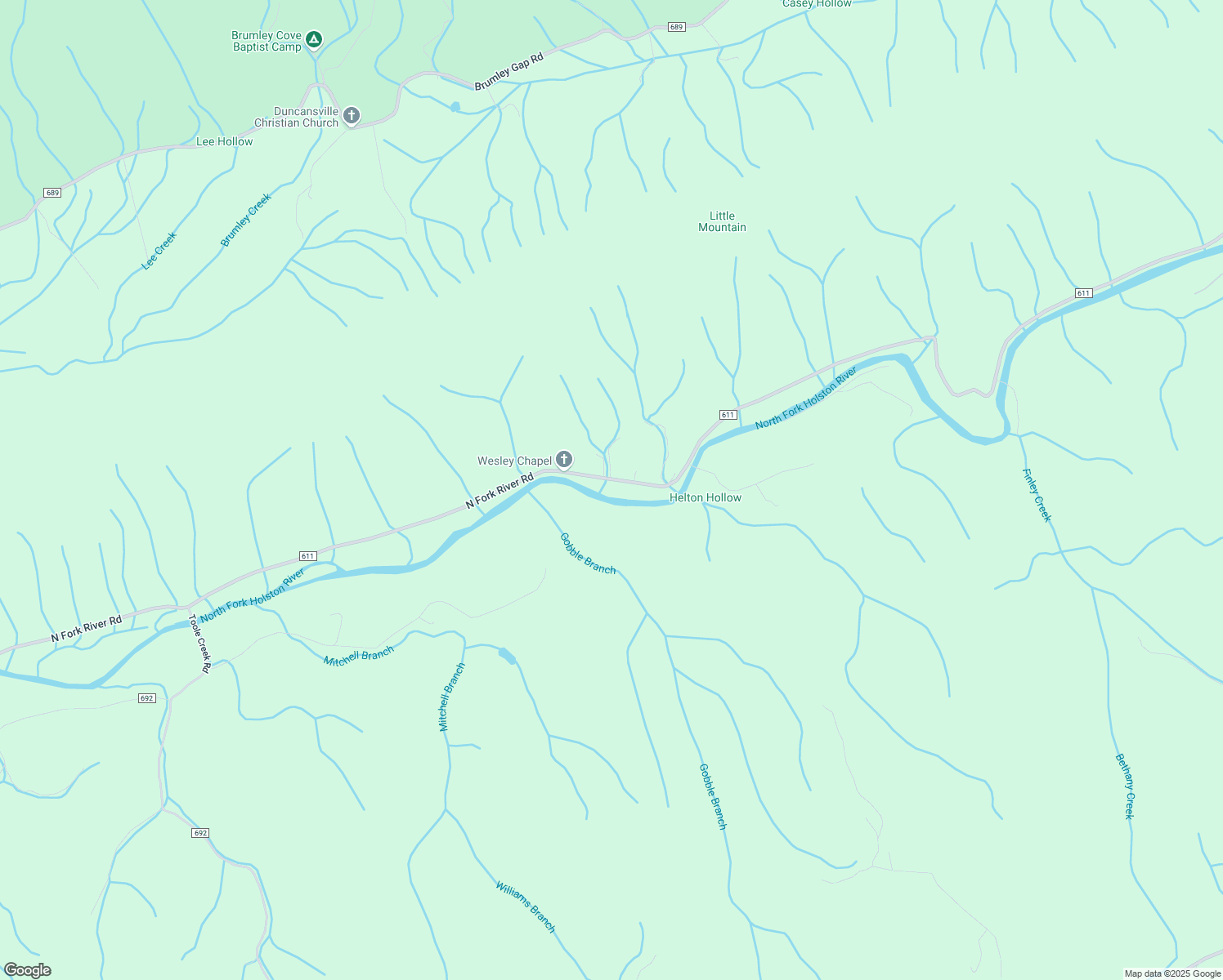 map of restaurants, bars, coffee shops, grocery stores, and more near 22438 North Fork River Road in Abingdon