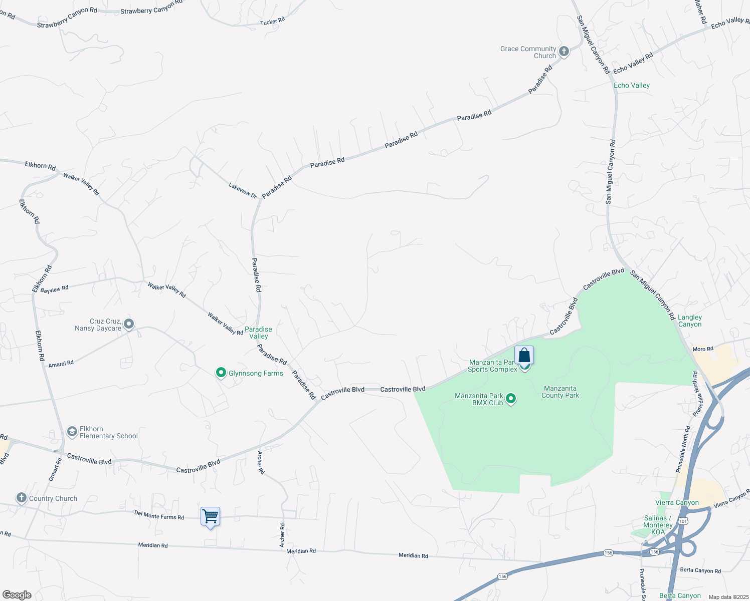 map of restaurants, bars, coffee shops, grocery stores, and more near 58 Desmond Road in Salinas