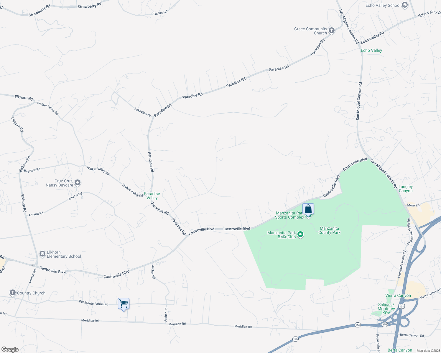 map of restaurants, bars, coffee shops, grocery stores, and more near 58 Desmond Road in Salinas