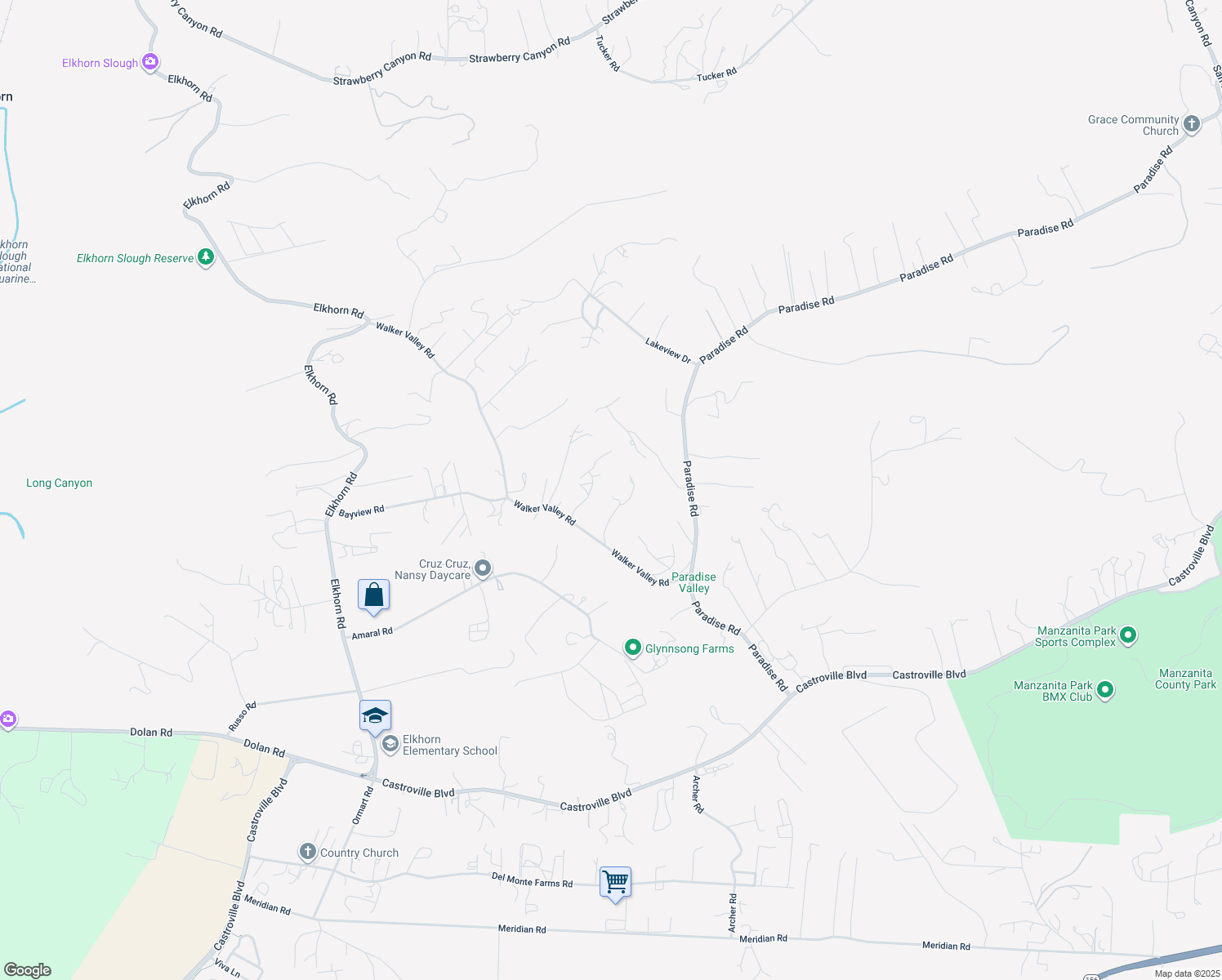 map of restaurants, bars, coffee shops, grocery stores, and more near 249 Walker Valley Road in Castroville