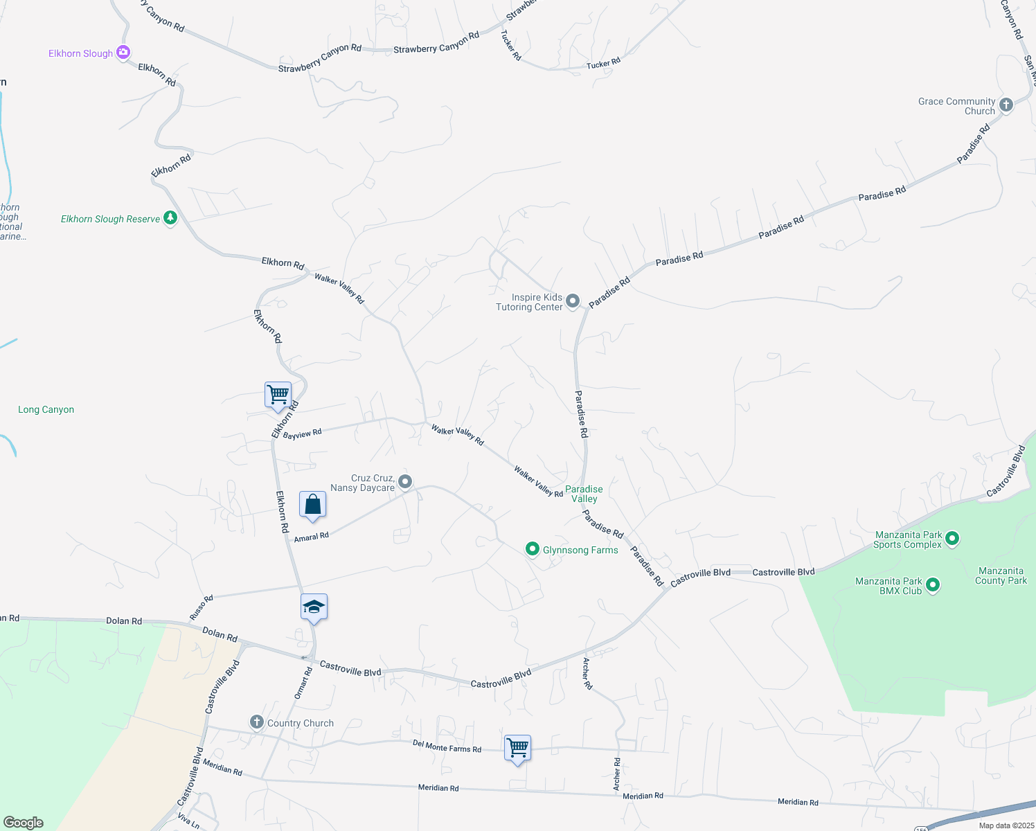 map of restaurants, bars, coffee shops, grocery stores, and more near 249 Walker Valley Road in Castroville